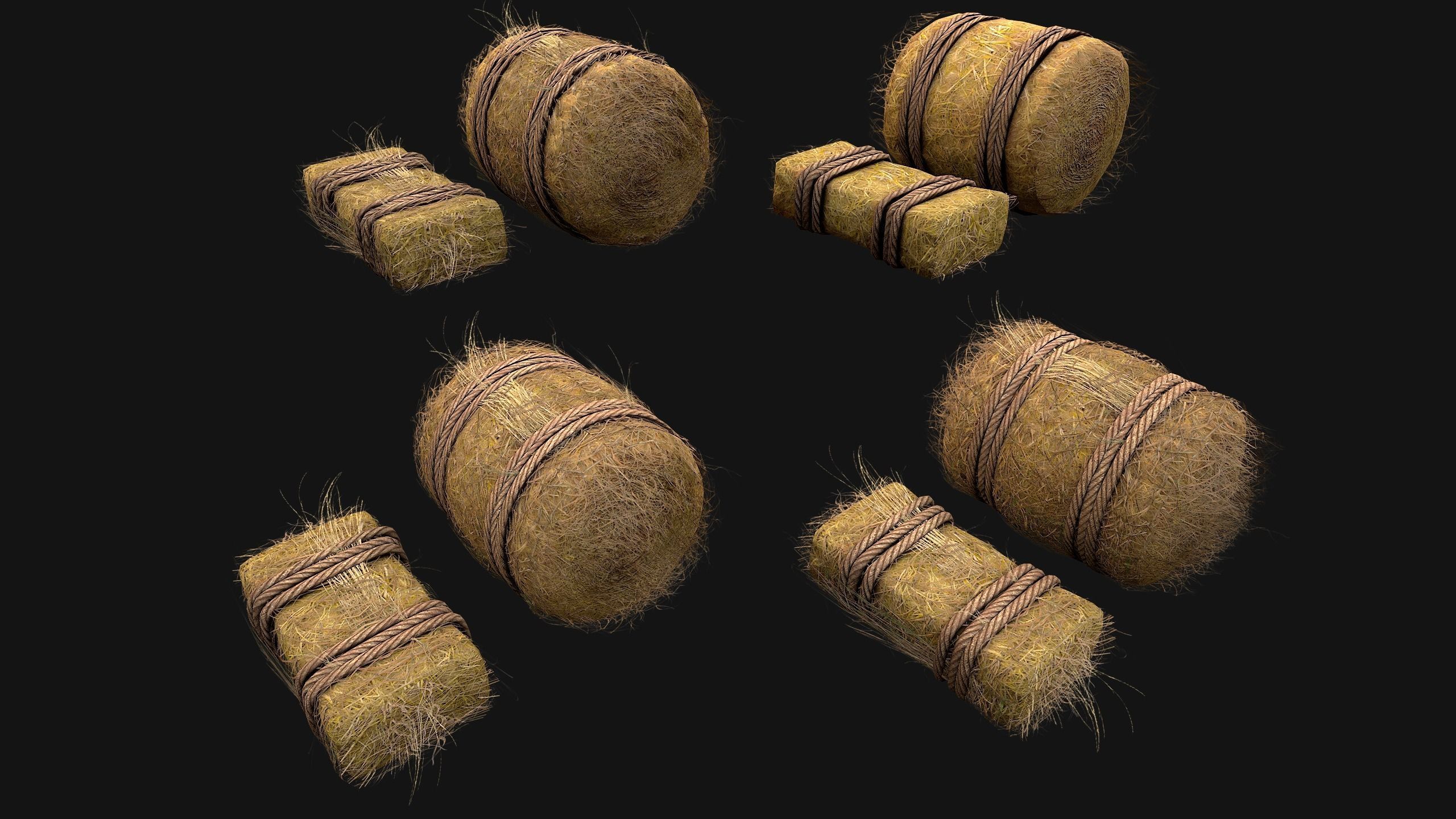 Hay Bale Square and Round Low-poly 3D model_23