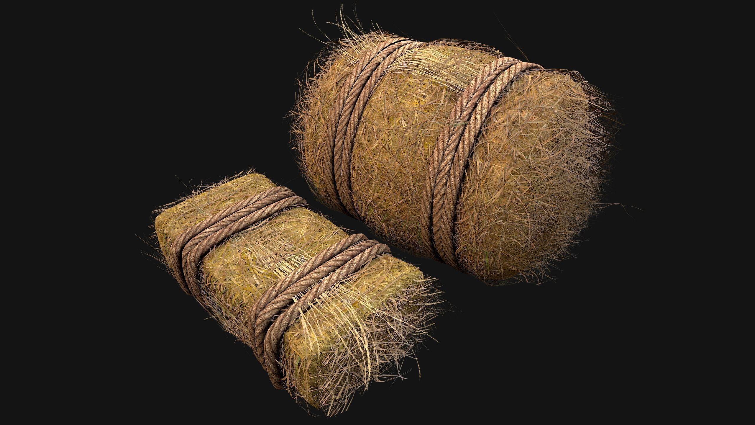 Hay Bale Square and Round Low-poly 3D model_3