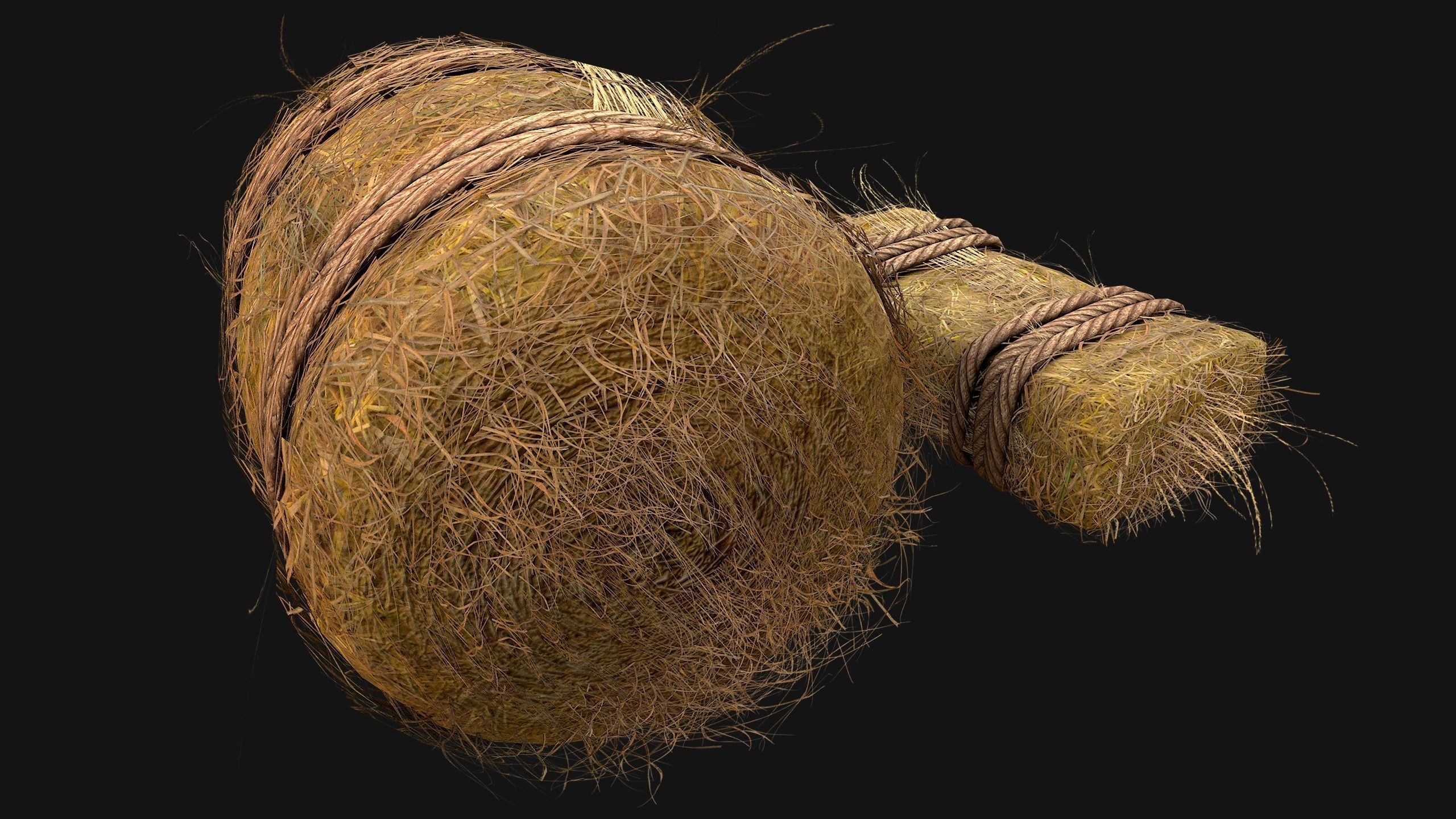 Hay Bale Square and Round Low-poly 3D model_8