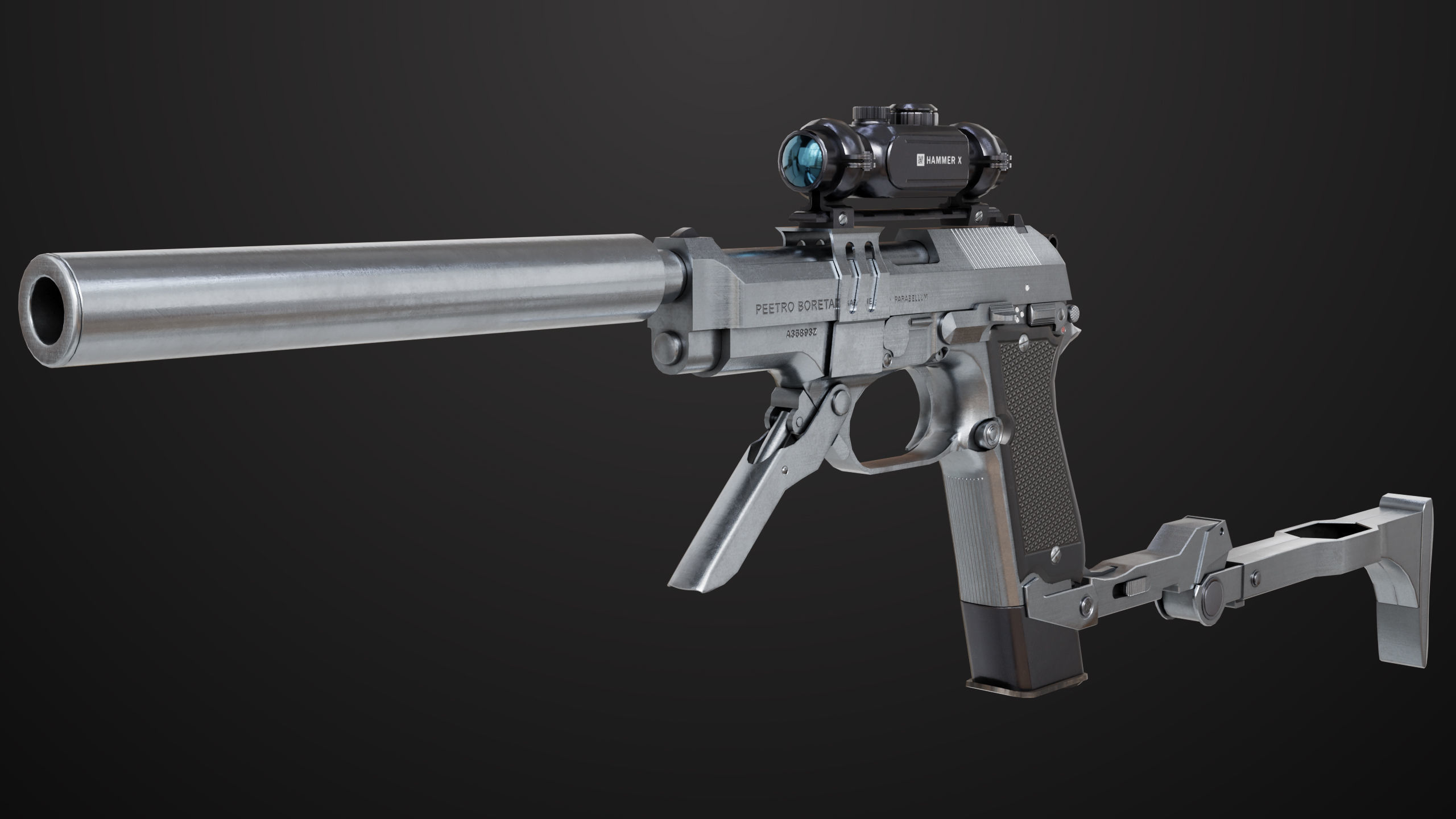 Pistol 08 Silver Generic All PBR UE Textures Included Low-poly 3D model_15