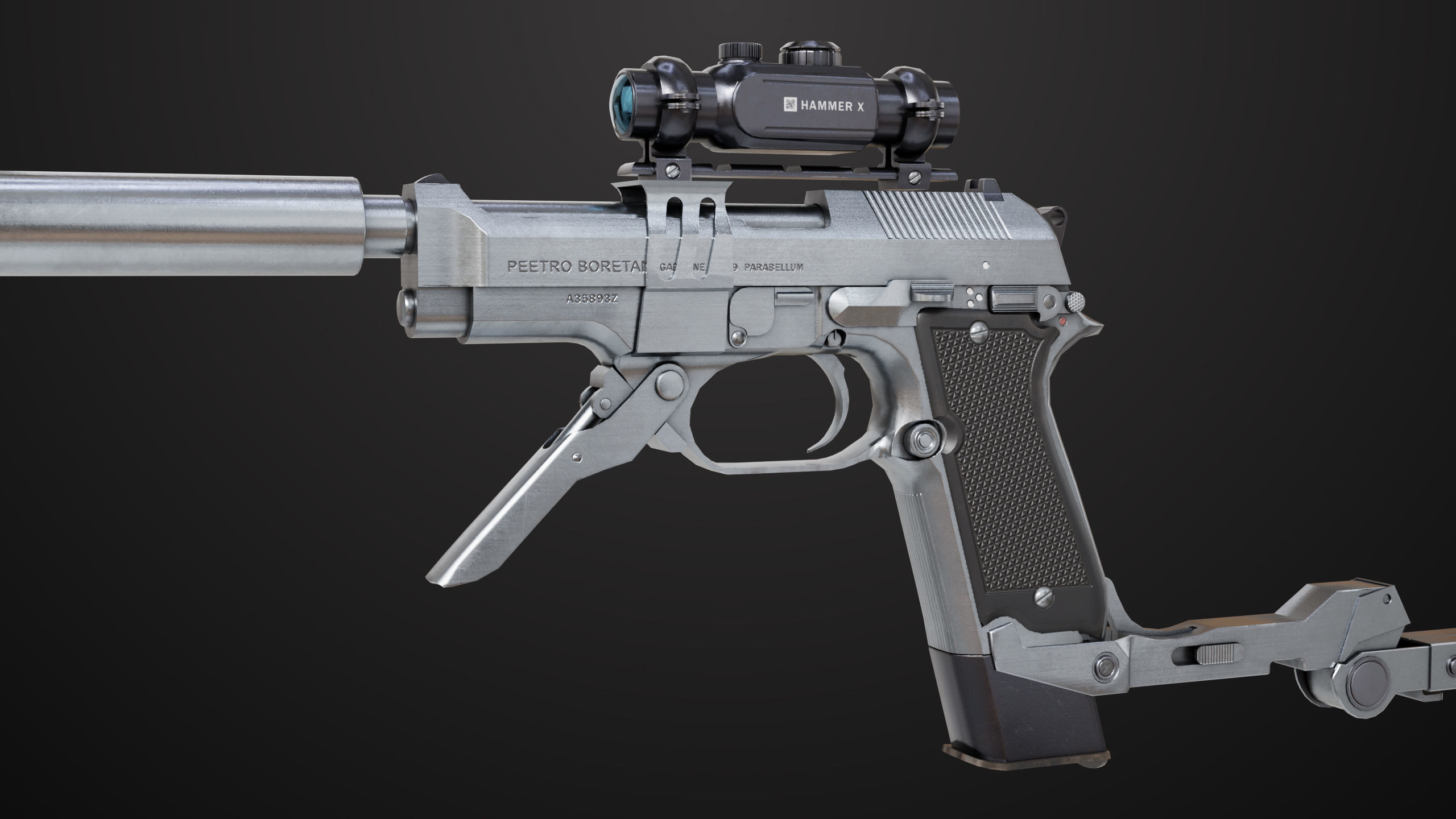 Pistol 08 Silver Generic All PBR UE Textures Included Low-poly 3D model_14