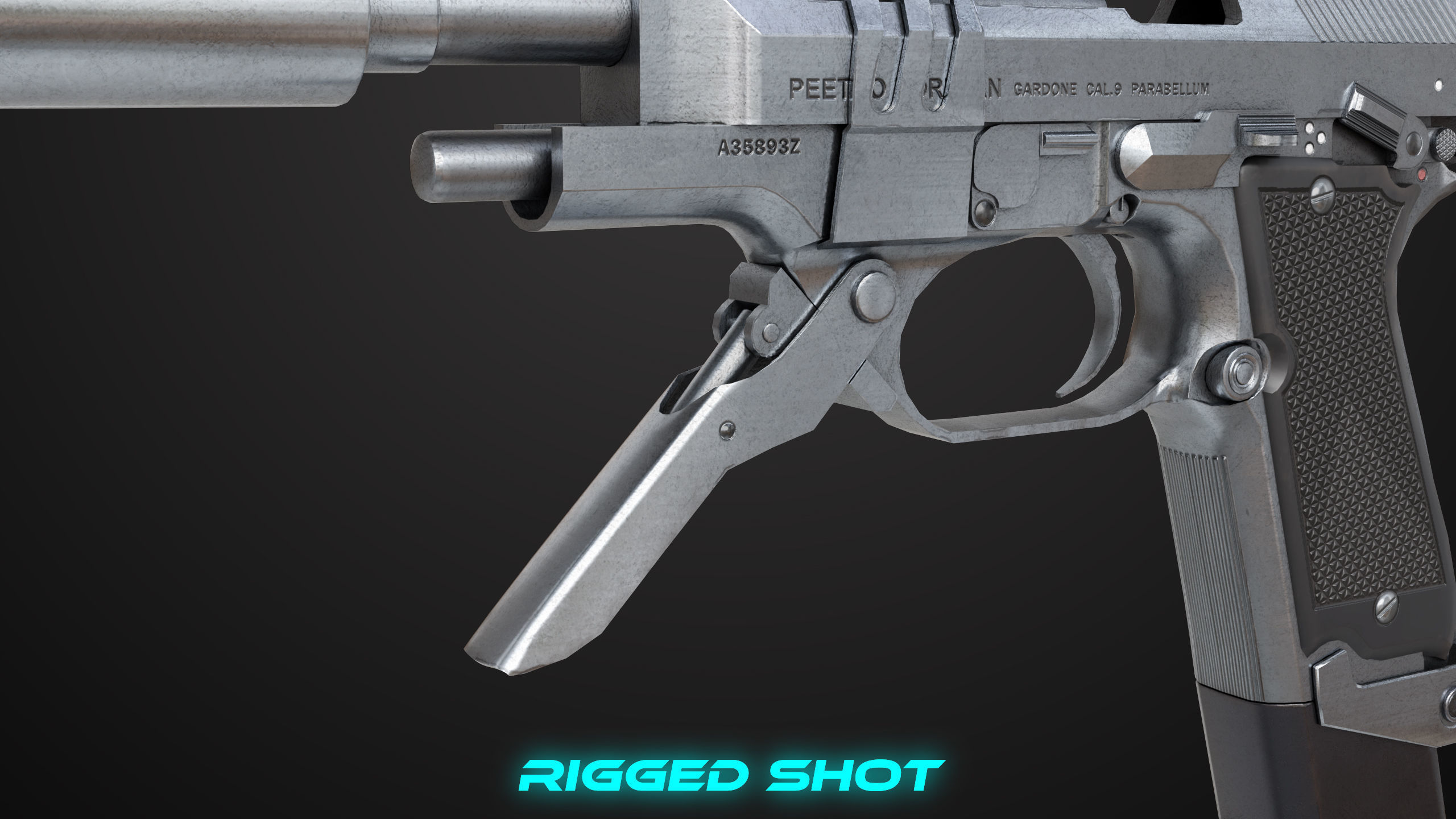 Pistol 08 Silver Generic All PBR UE Textures Included Low-poly 3D model_31