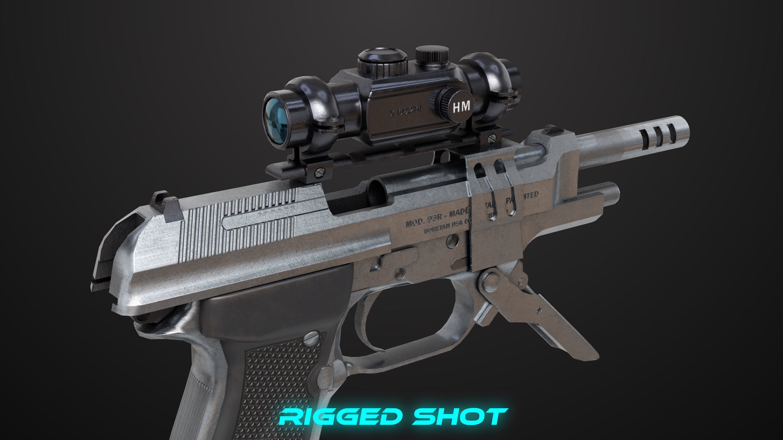 Pistol 08 Silver Generic All PBR UE Textures Included Low-poly 3D model_42
