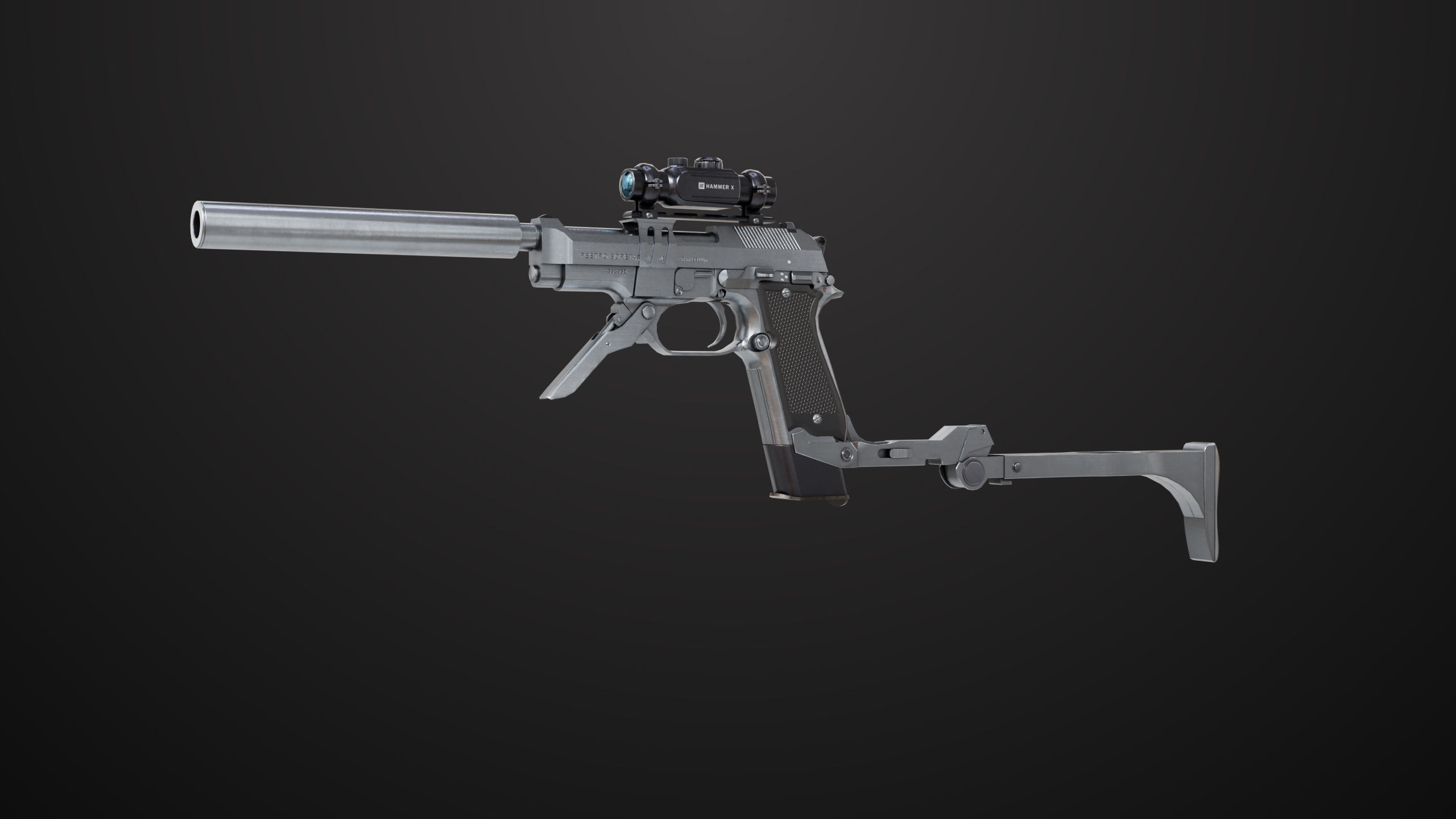 Pistol 08 Silver Generic All PBR UE Textures Included Low-poly 3D model_6