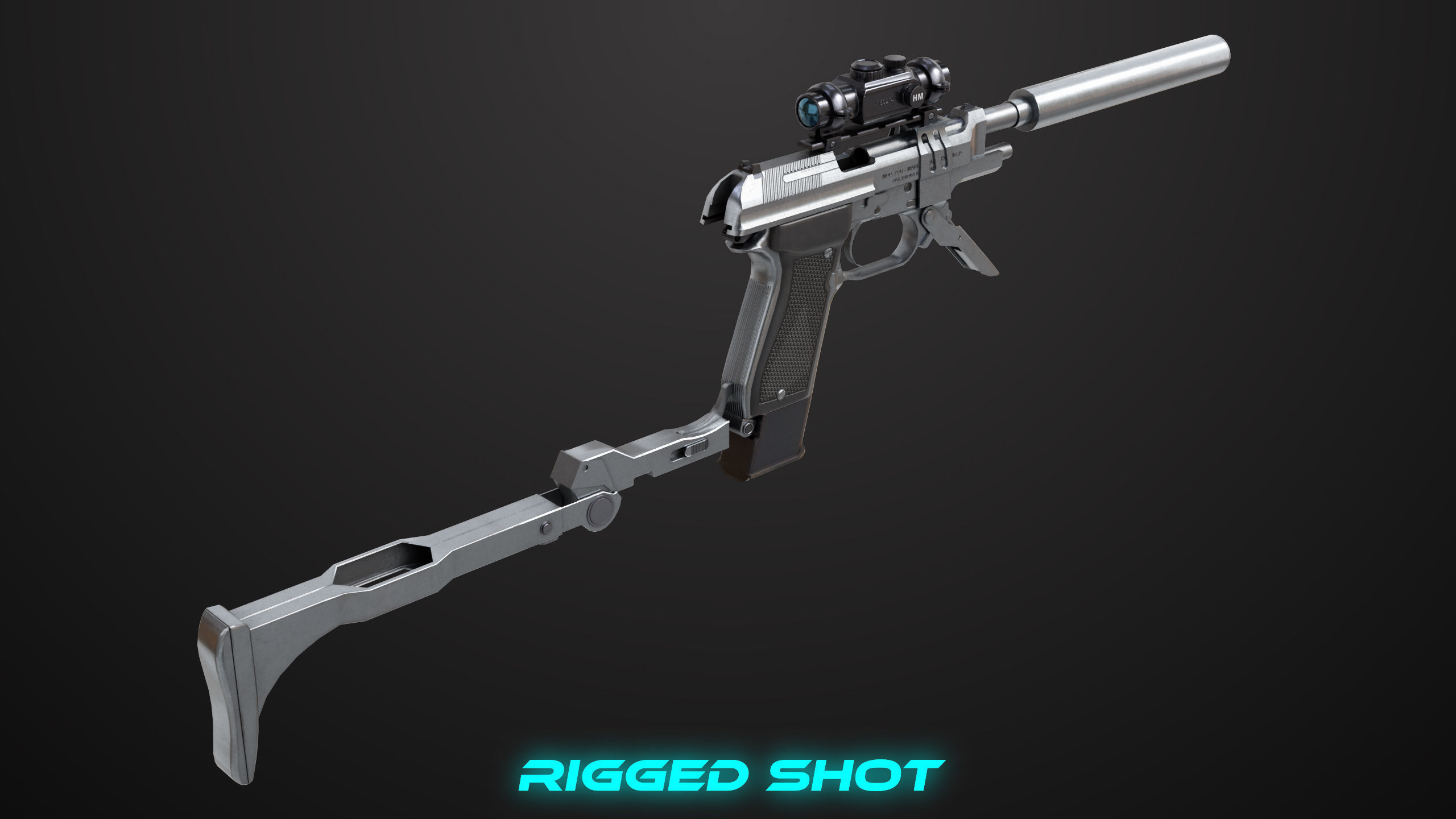 Pistol 08 Silver Generic All PBR UE Textures Included Low-poly 3D model_28