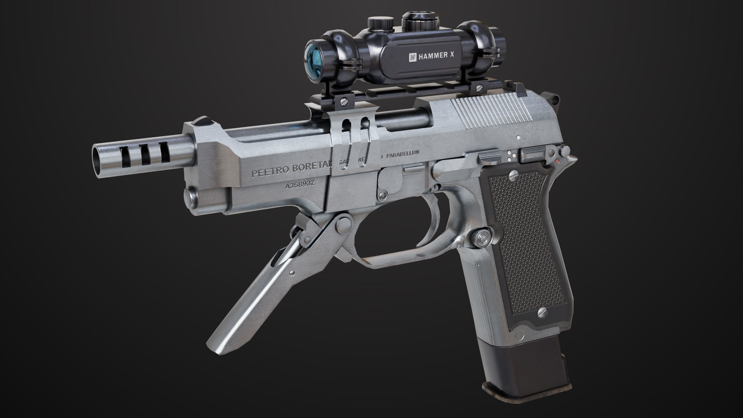Pistol 08 Silver Generic All PBR UE Textures Included Low-poly 3D model_4