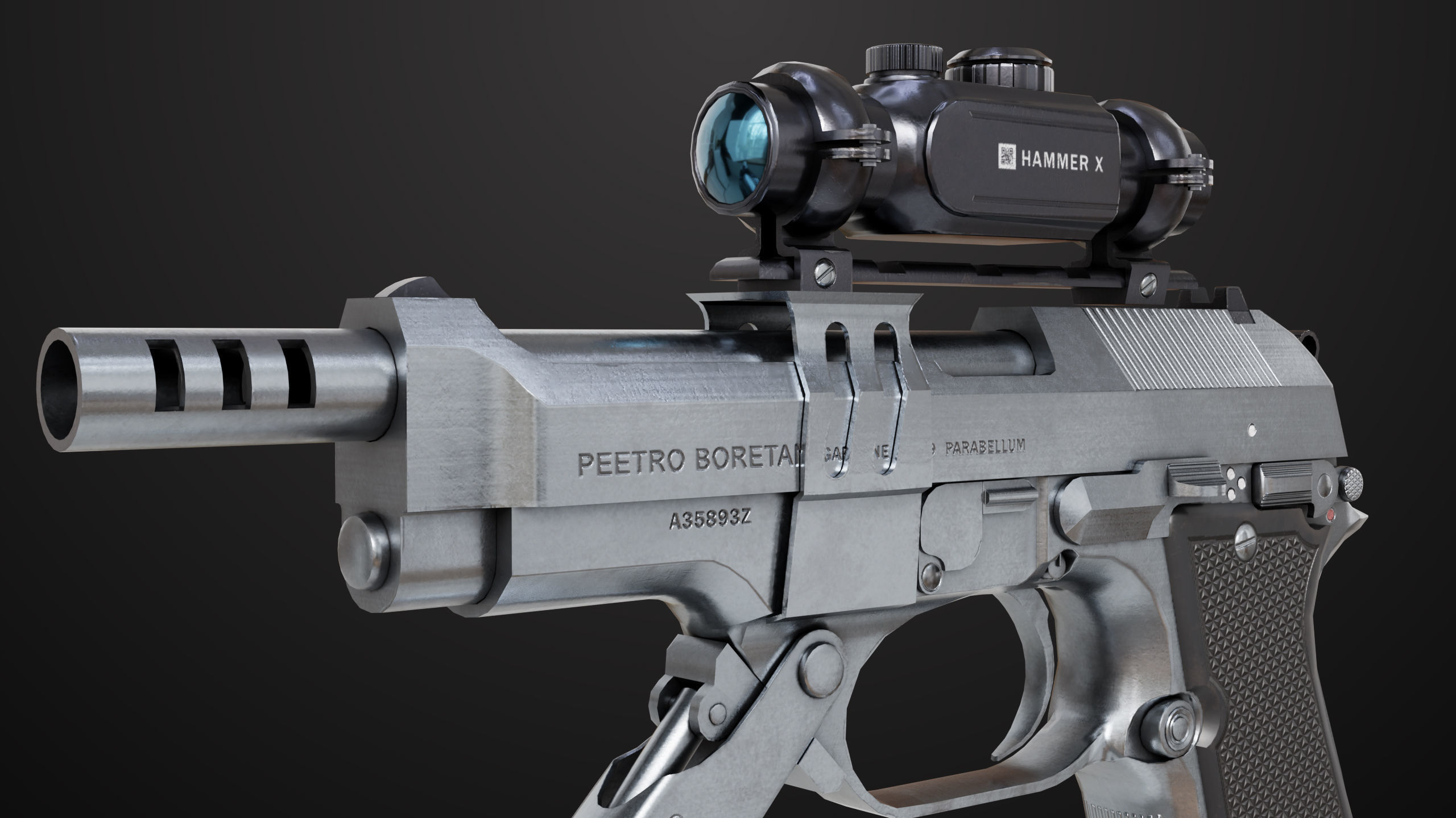 Pistol 08 Silver Generic All PBR UE Textures Included Low-poly 3D model_19