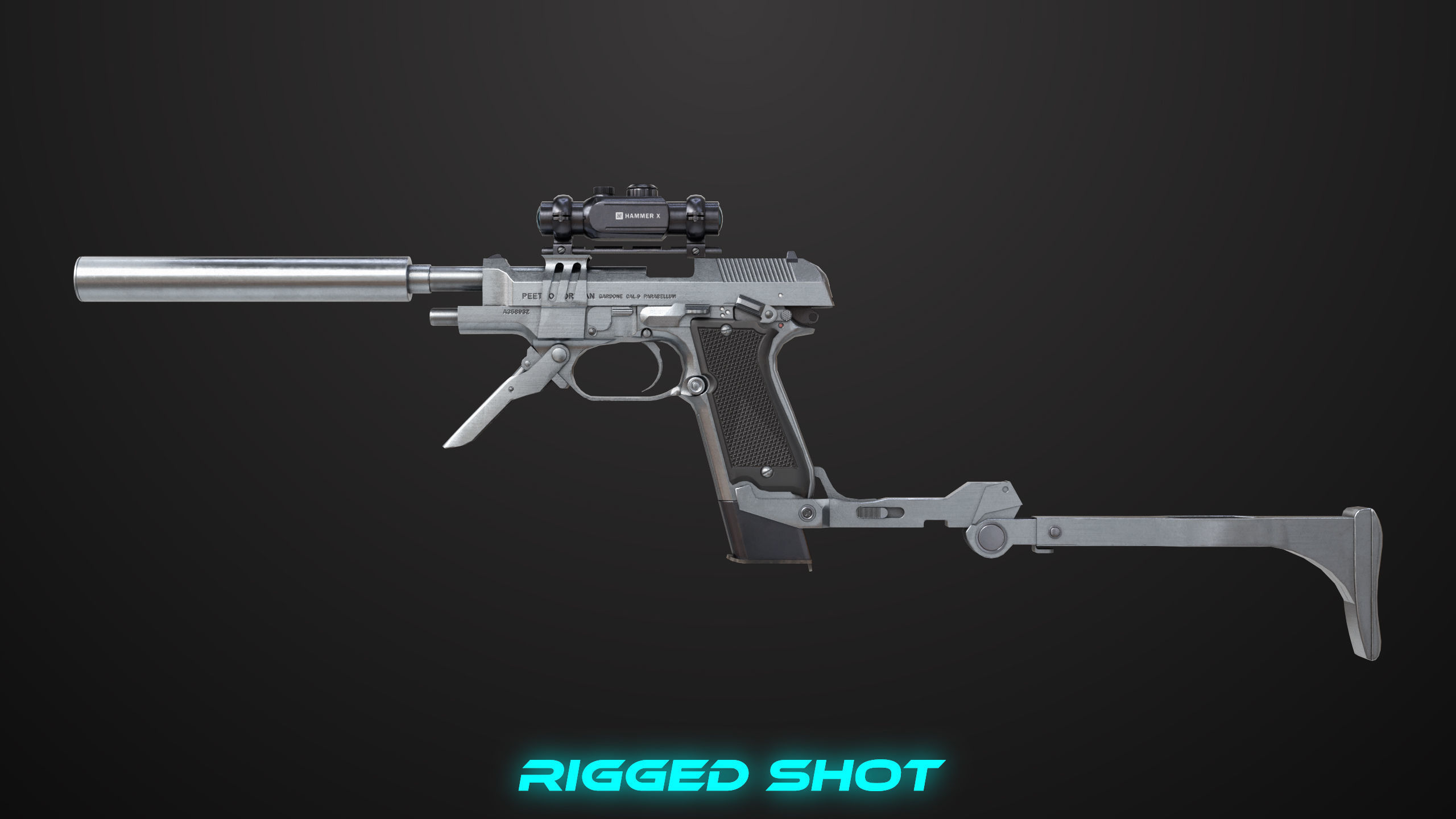 Pistol 08 Silver Generic All PBR UE Textures Included Low-poly 3D model_27