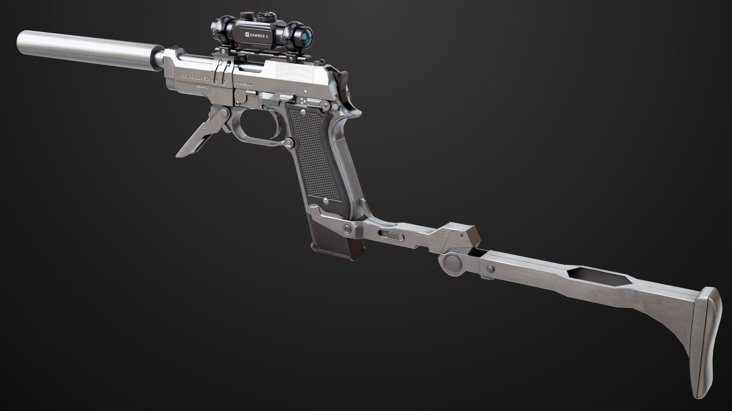 Pistol 08 Silver Generic All PBR UE Textures Included Low-poly 3D model_3