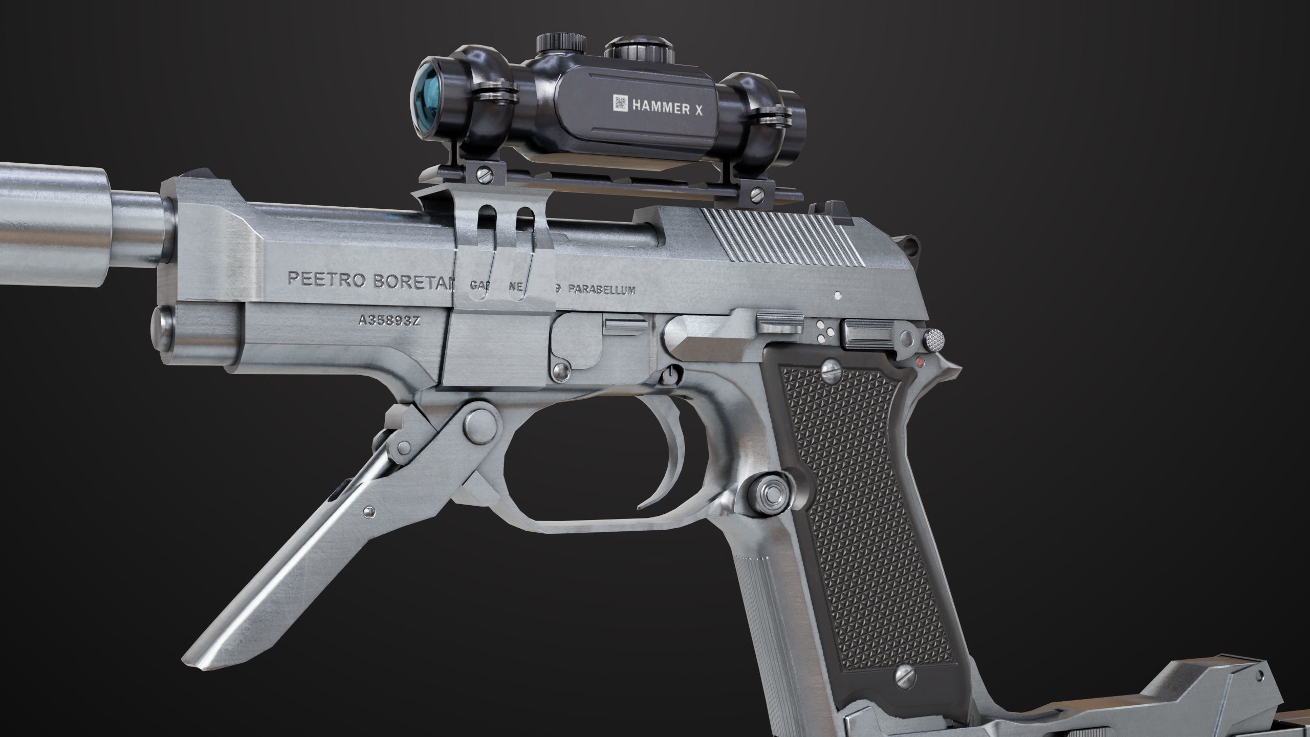 Pistol 08 Silver Generic All PBR UE Textures Included Low-poly 3D model_16