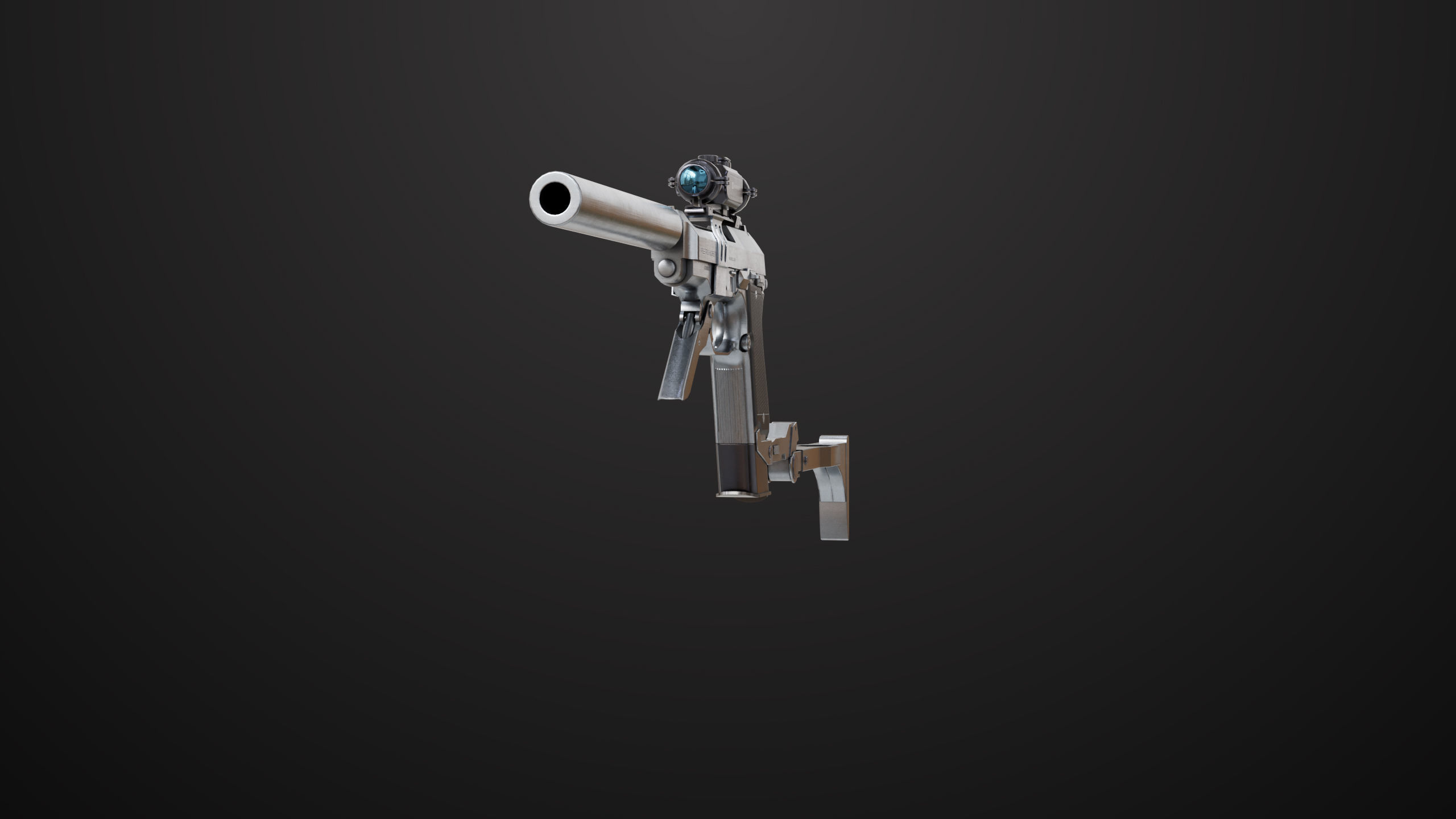 Pistol 08 Silver Generic All PBR UE Textures Included Low-poly 3D model_20