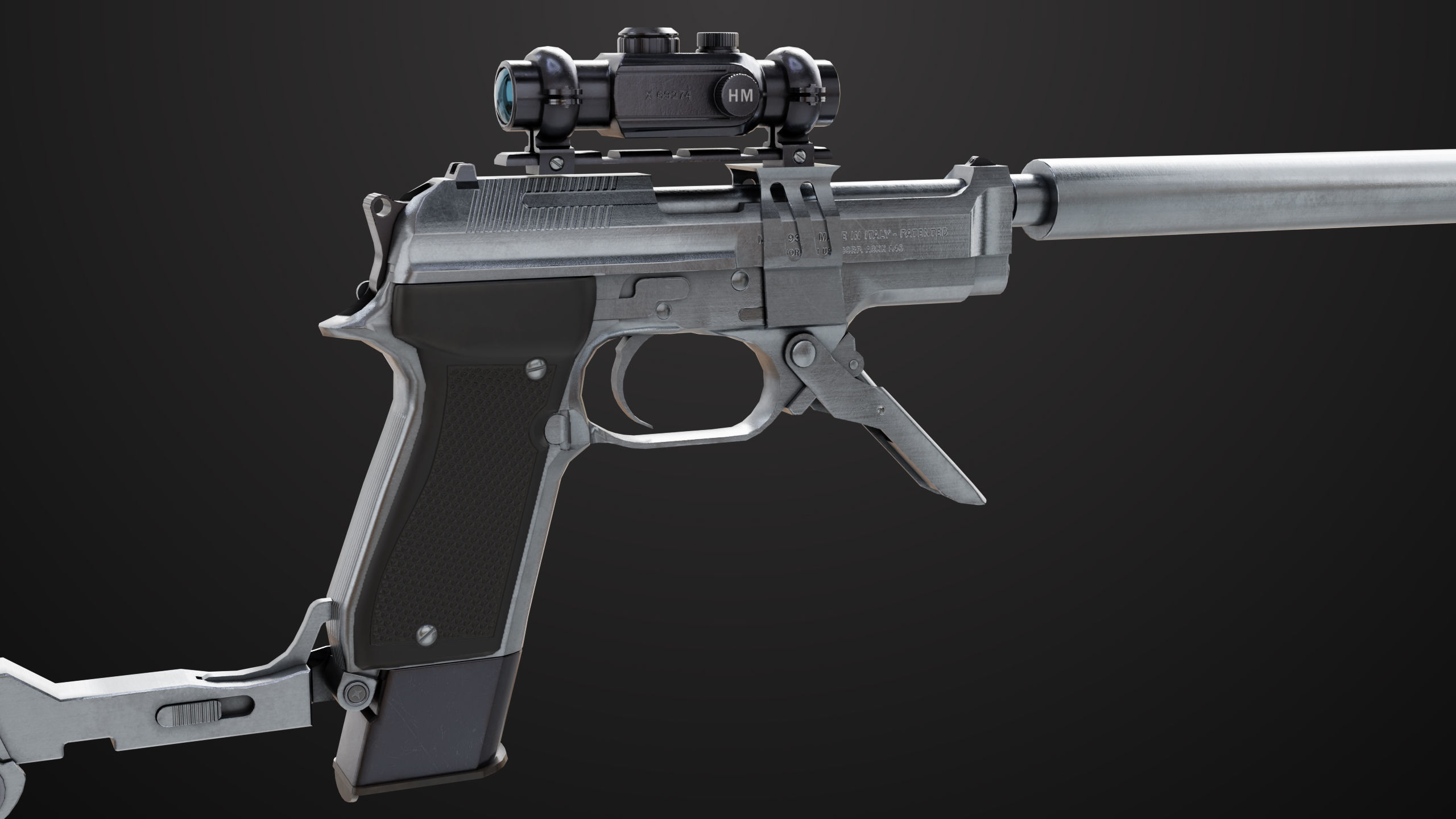 Pistol 08 Silver Generic All PBR UE Textures Included Low-poly 3D model_17