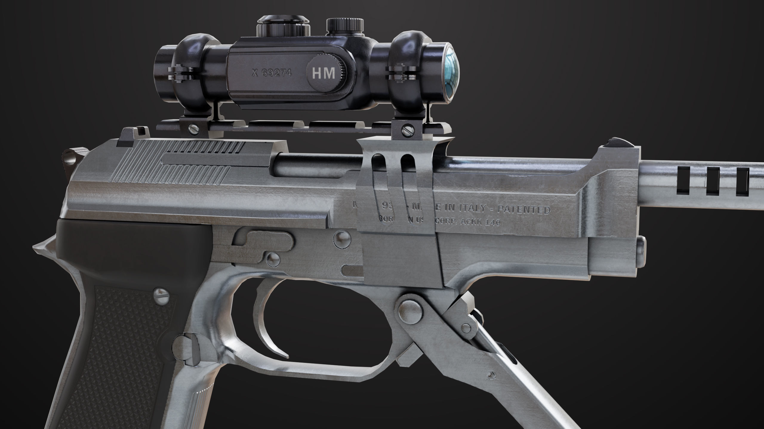Pistol 08 Silver Generic All PBR UE Textures Included Low-poly 3D model_21