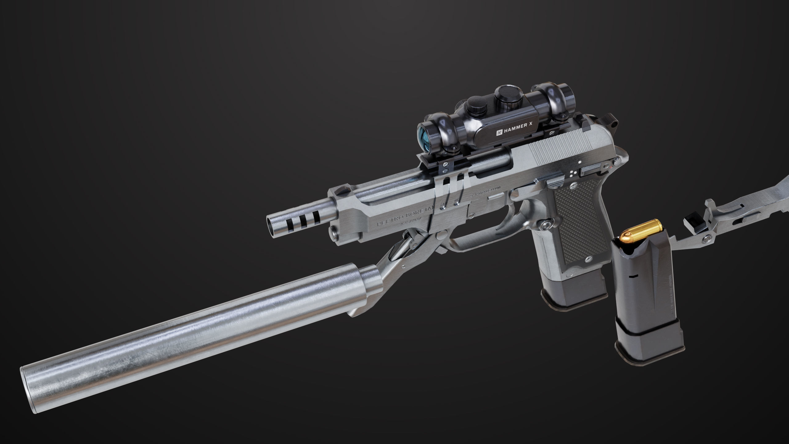 Pistol 08 Silver Generic All PBR UE Textures Included Low-poly 3D model_24