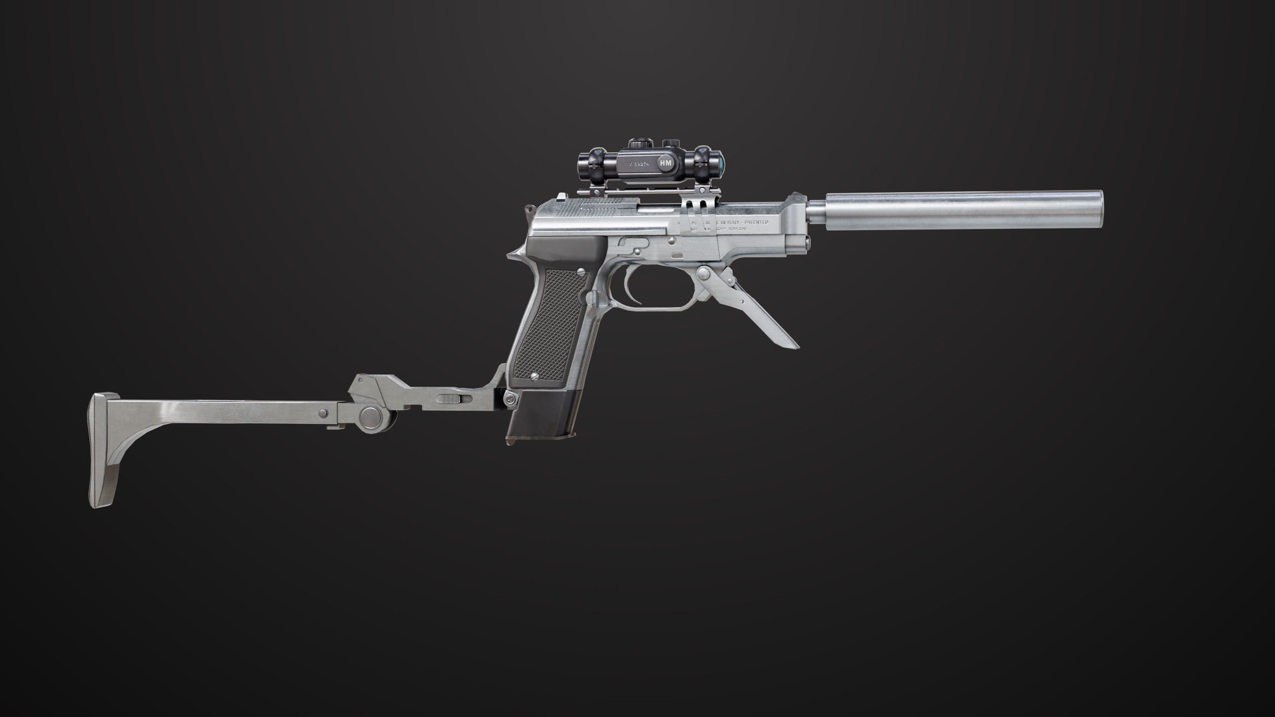 Pistol 08 Silver Generic All PBR UE Textures Included Low-poly 3D model_2