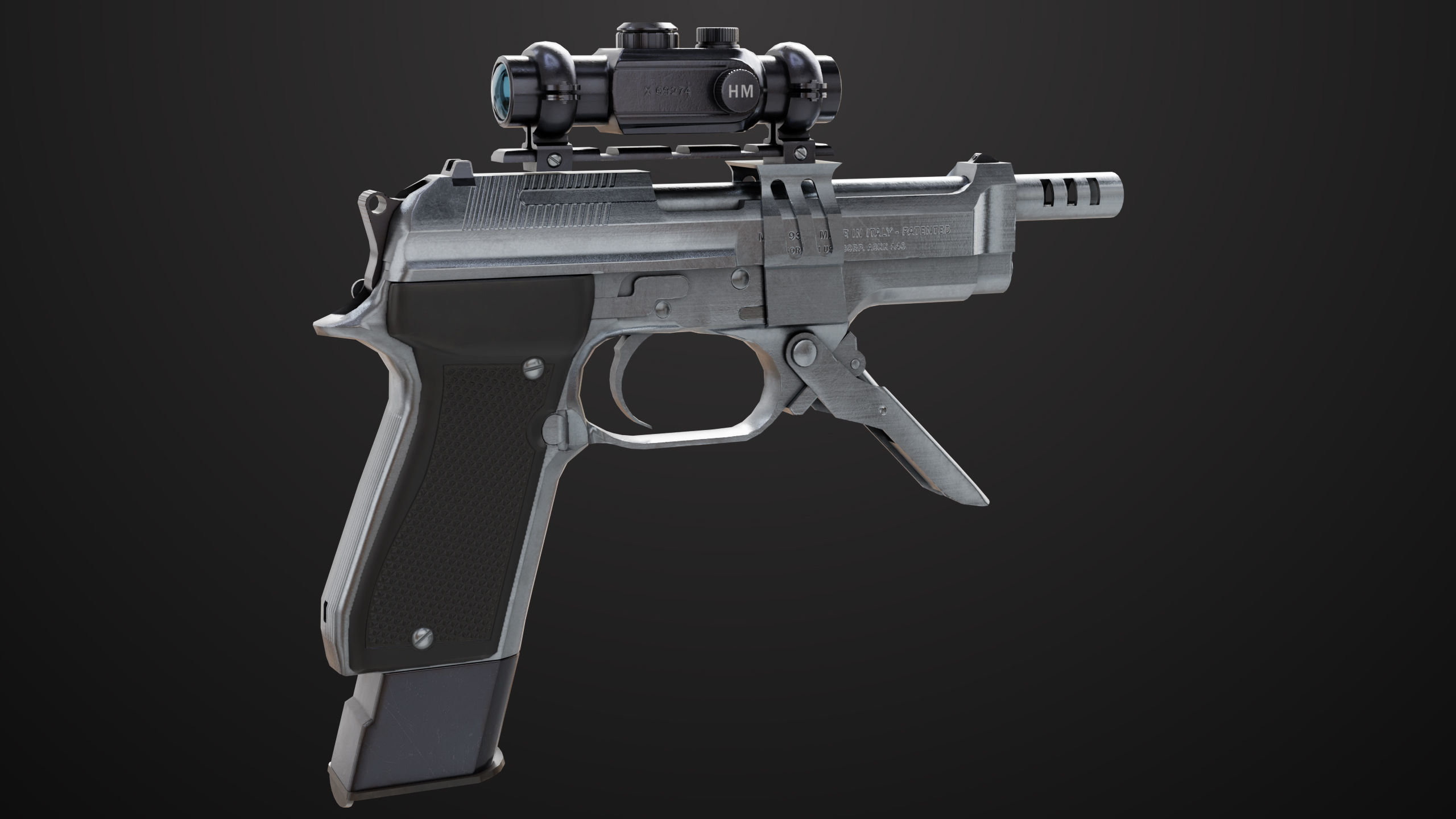 Pistol 08 Silver Generic All PBR UE Textures Included Low-poly 3D model_18