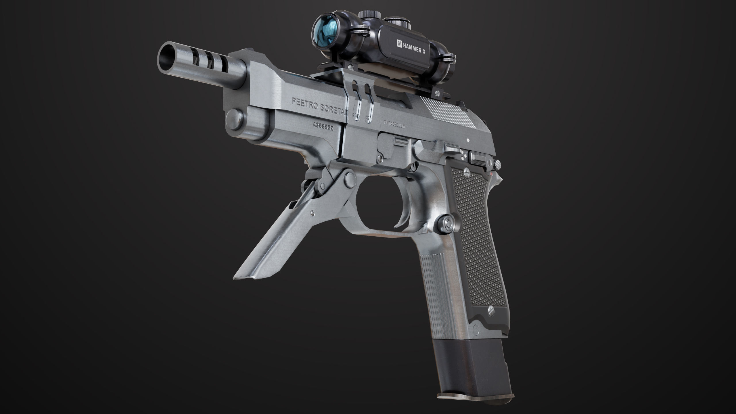 Pistol 08 Silver Generic All PBR UE Textures Included Low-poly 3D model_10