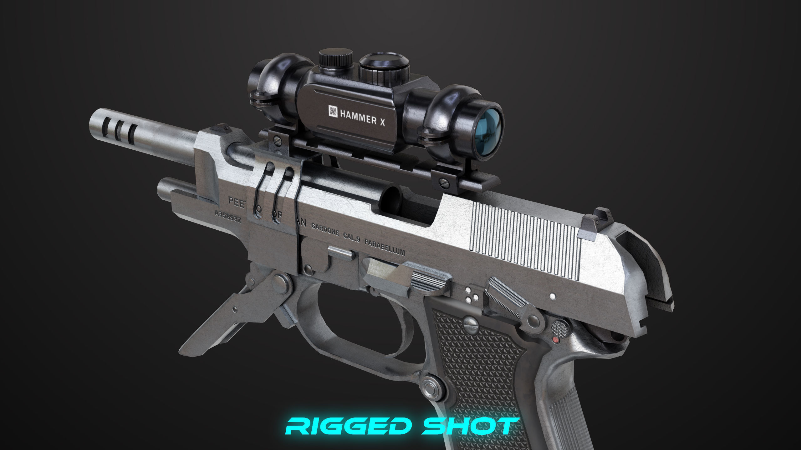 Pistol 08 Silver Generic All PBR UE Textures Included Low-poly 3D model_41