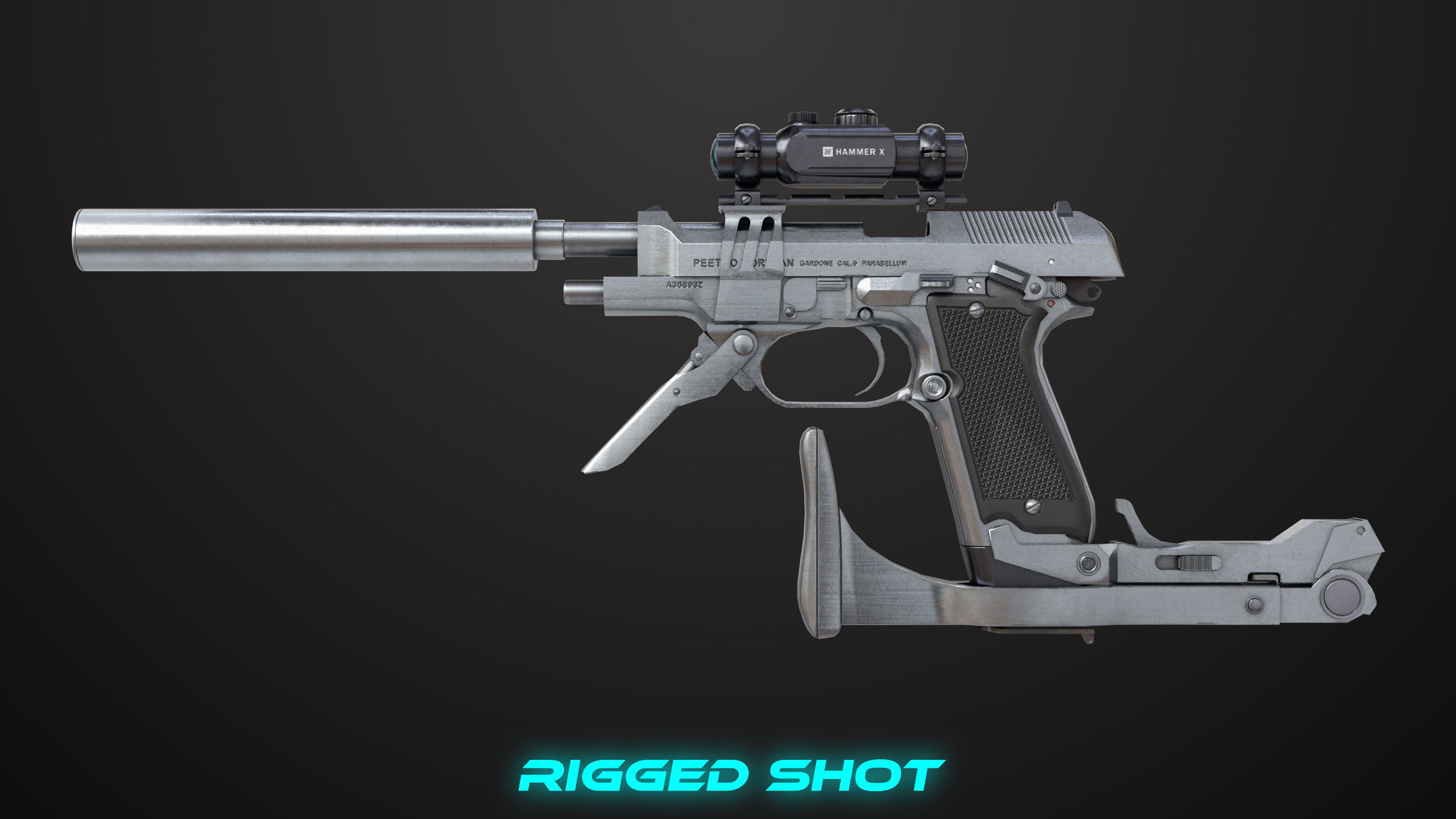Pistol 08 Silver Generic All PBR UE Textures Included Low-poly 3D model_37