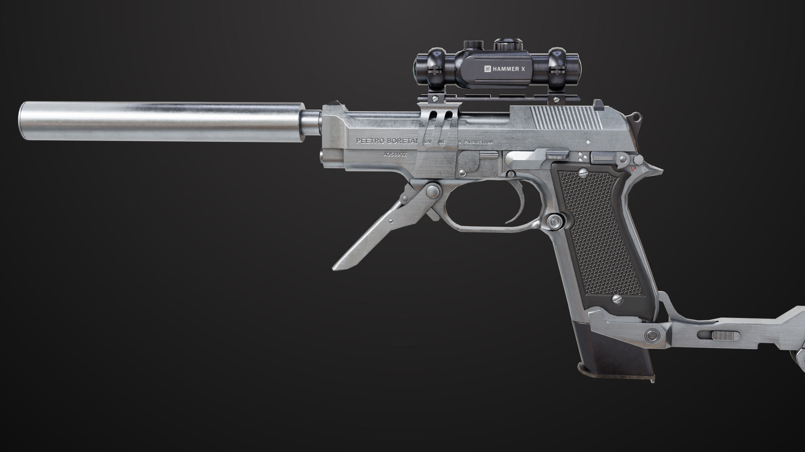 Pistol 08 Silver Generic All PBR UE Textures Included Low-poly 3D model_1