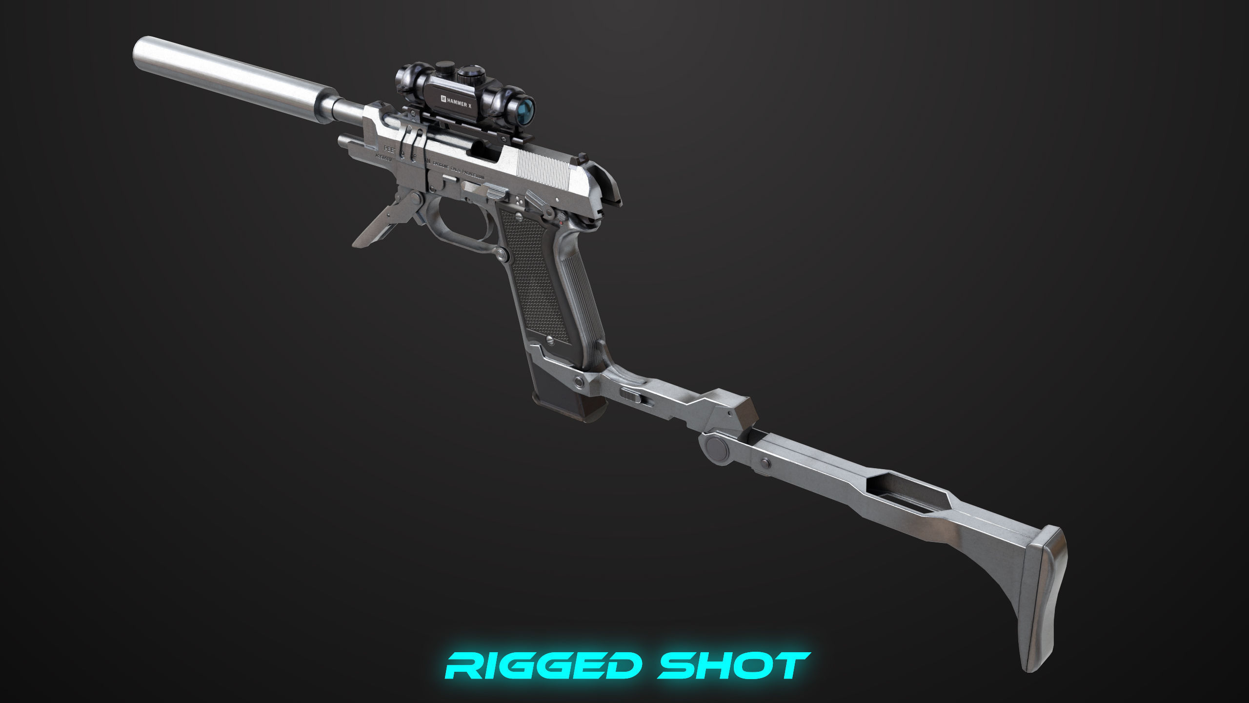 Pistol 08 Silver Generic All PBR UE Textures Included Low-poly 3D model_5