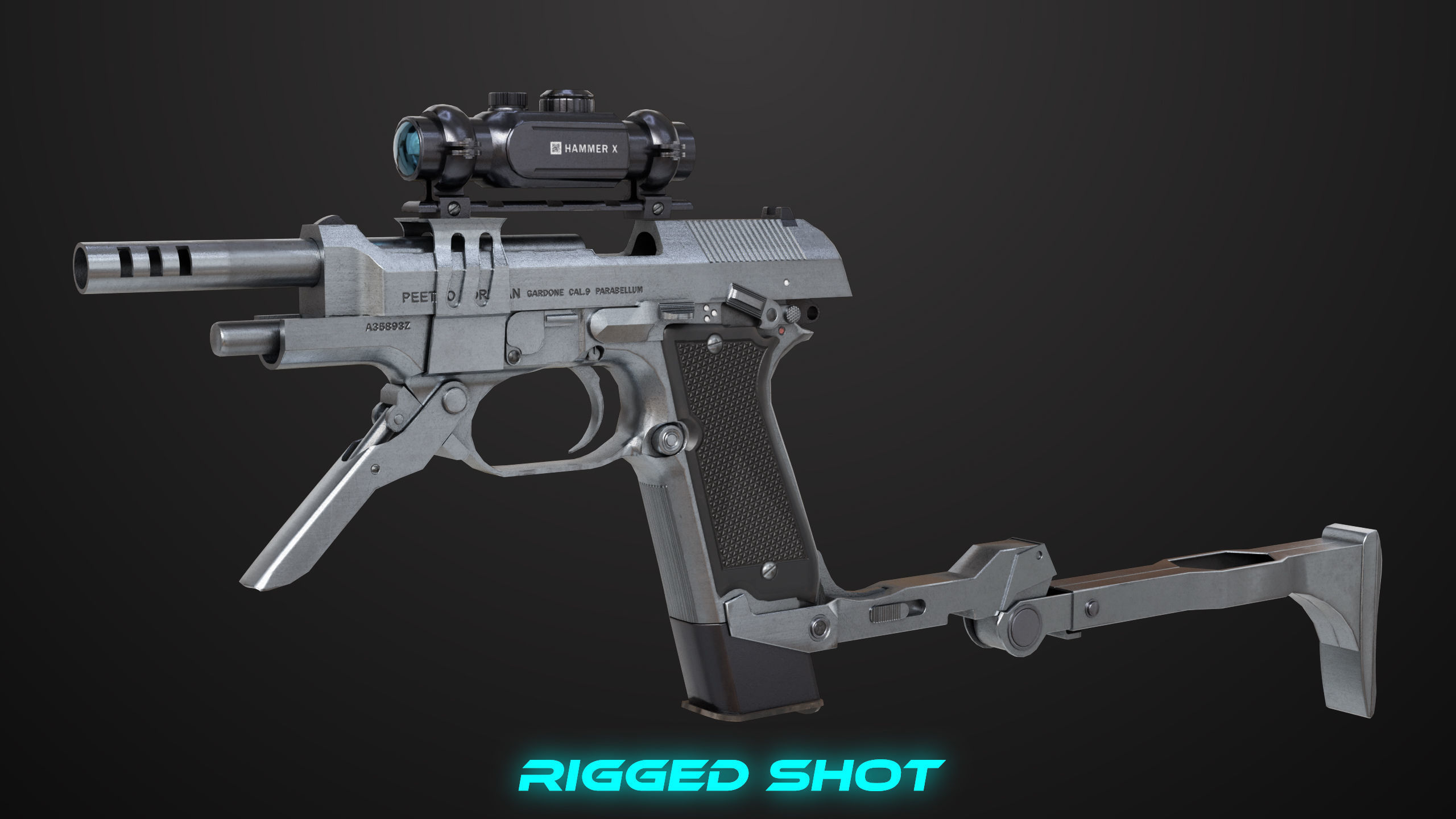 Pistol 08 Silver Generic All PBR UE Textures Included Low-poly 3D model_39