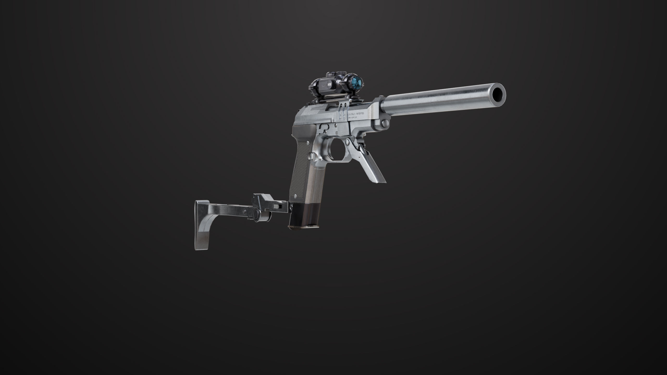 Pistol 08 Silver Generic All PBR UE Textures Included Low-poly 3D model_11