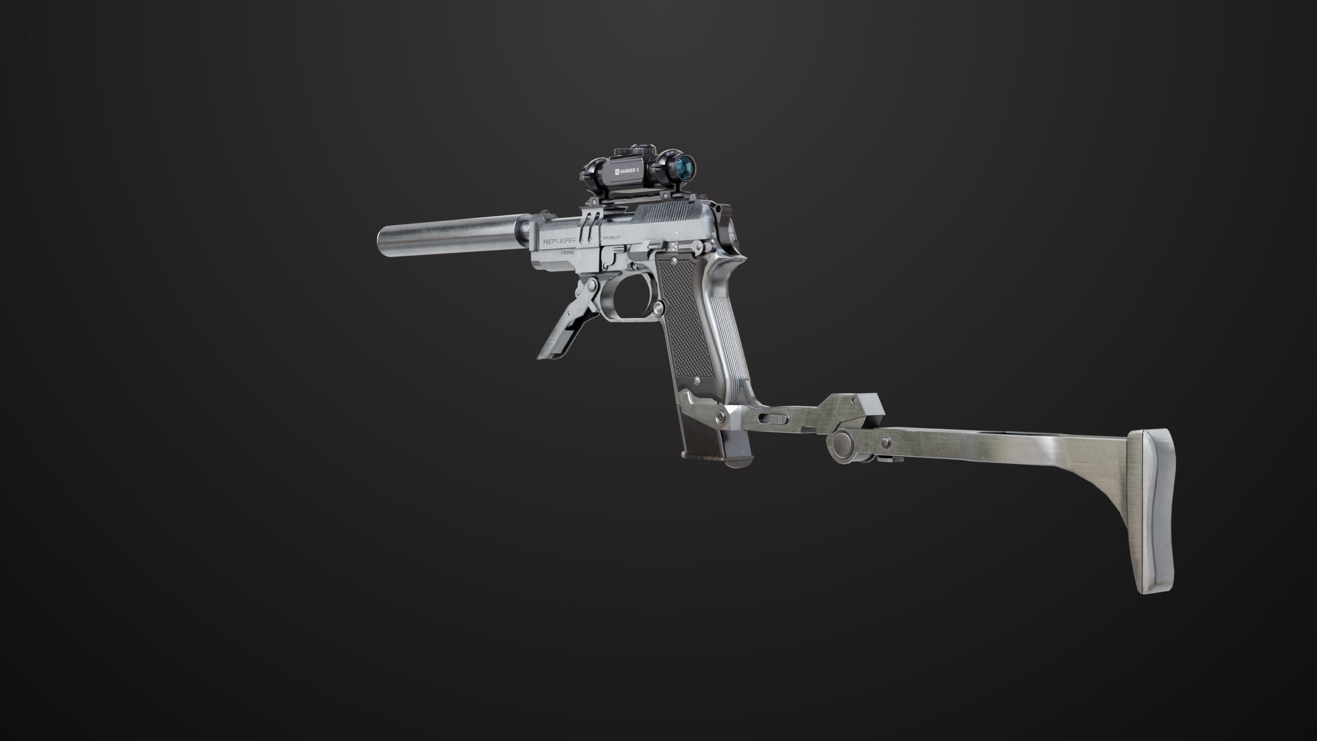 Pistol 08 Silver Generic All PBR UE Textures Included Low-poly 3D model_13