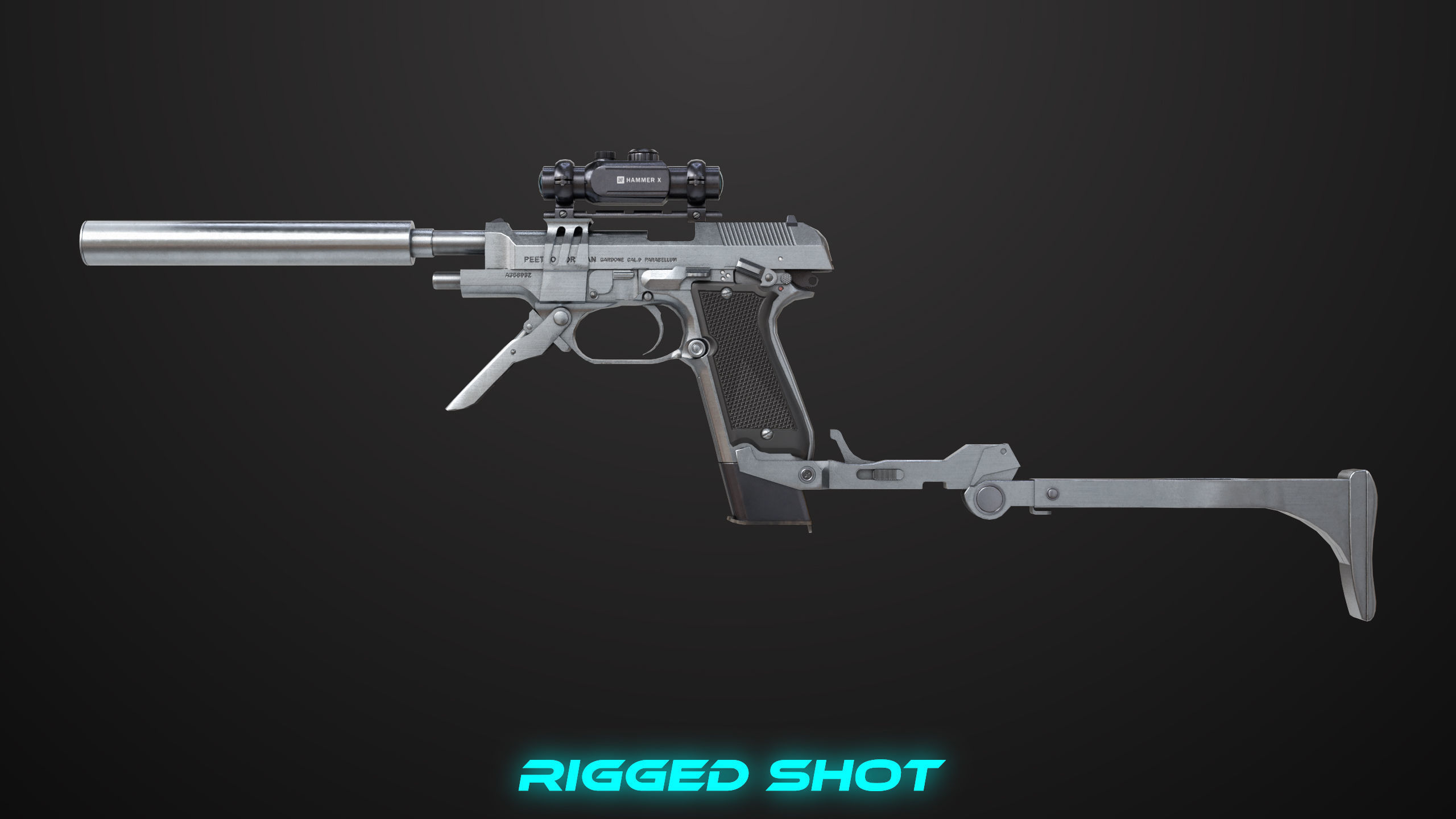 Pistol 08 Silver Generic All PBR UE Textures Included Low-poly 3D model_36
