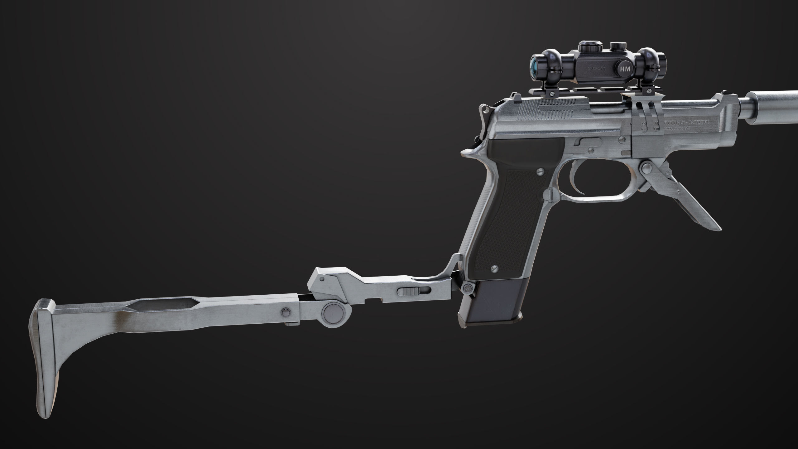 Pistol 08 Silver Generic All PBR UE Textures Included Low-poly 3D model_8