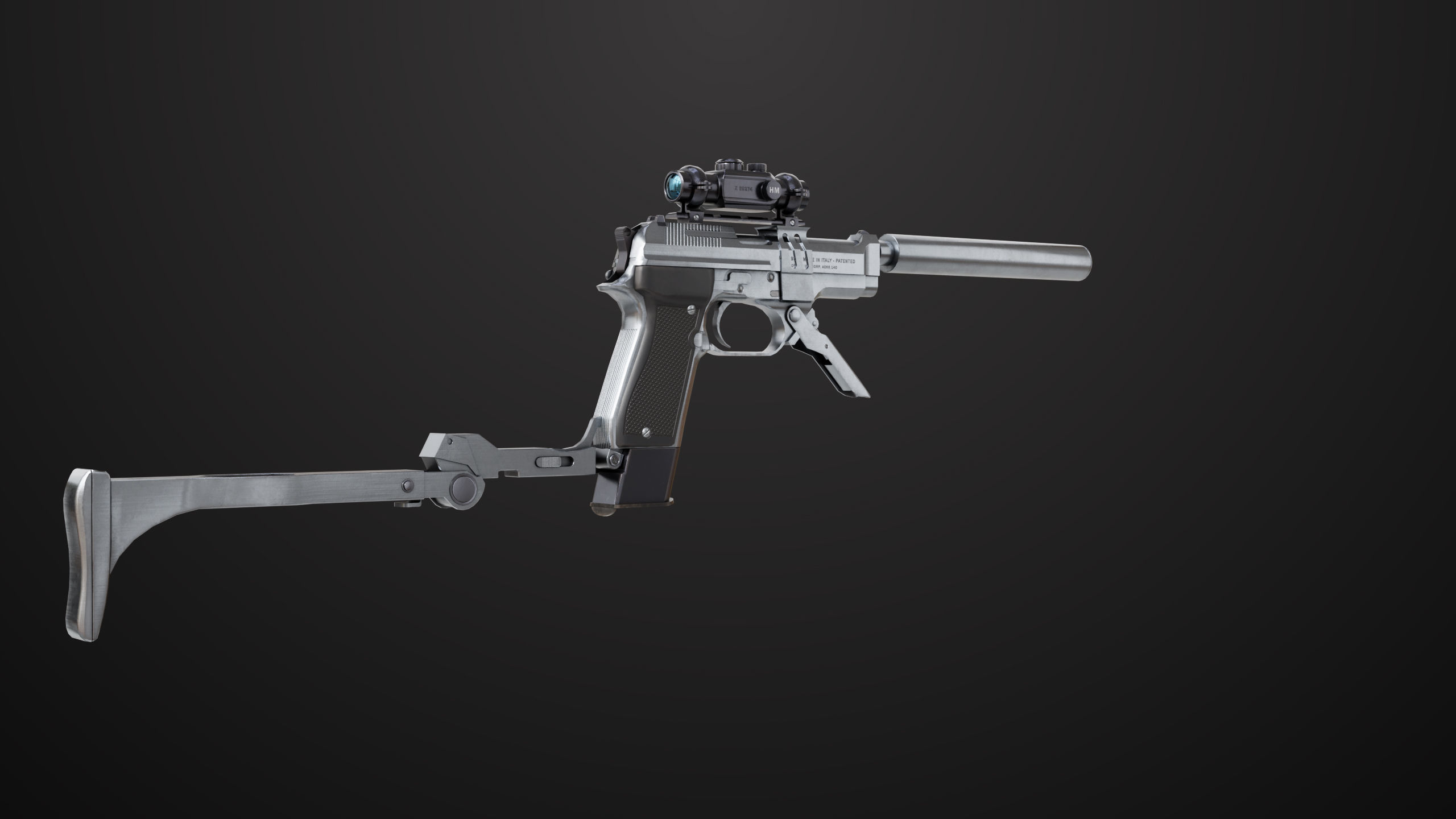 Pistol 08 Silver Generic All PBR UE Textures Included Low-poly 3D model_12