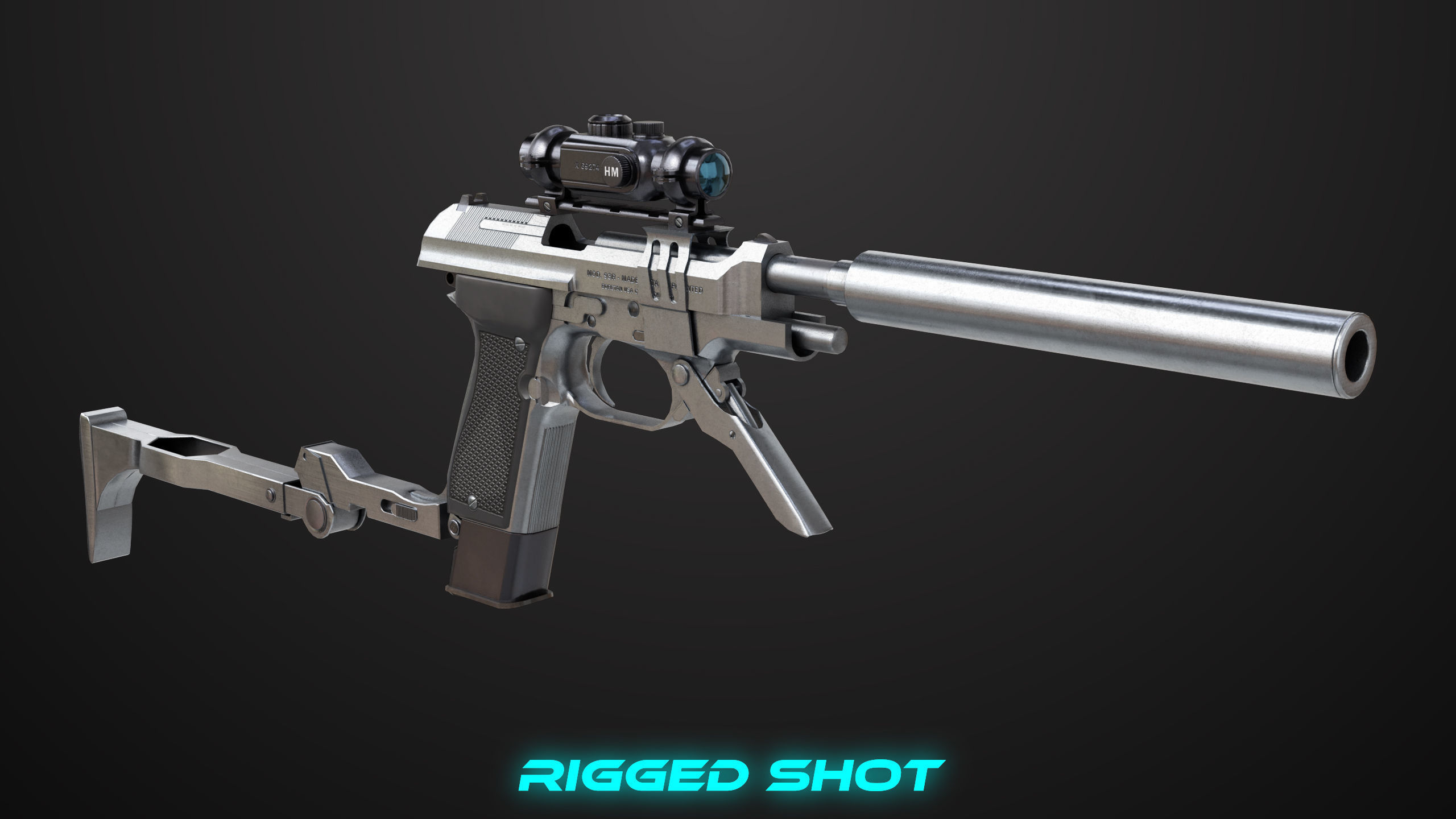 Pistol 08 Silver Generic All PBR UE Textures Included Low-poly 3D model_7