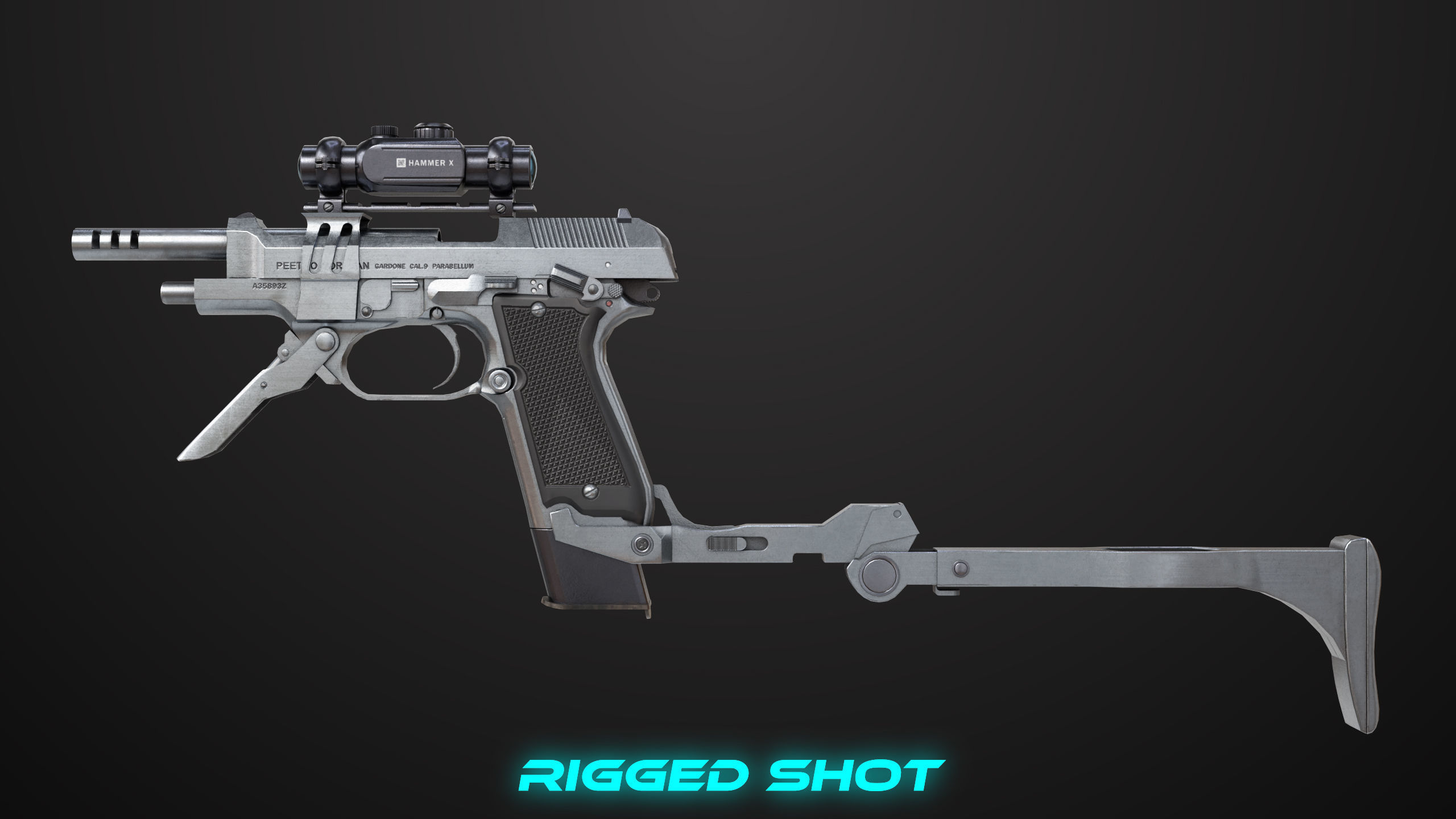 Pistol 08 Silver Generic All PBR UE Textures Included Low-poly 3D model_38
