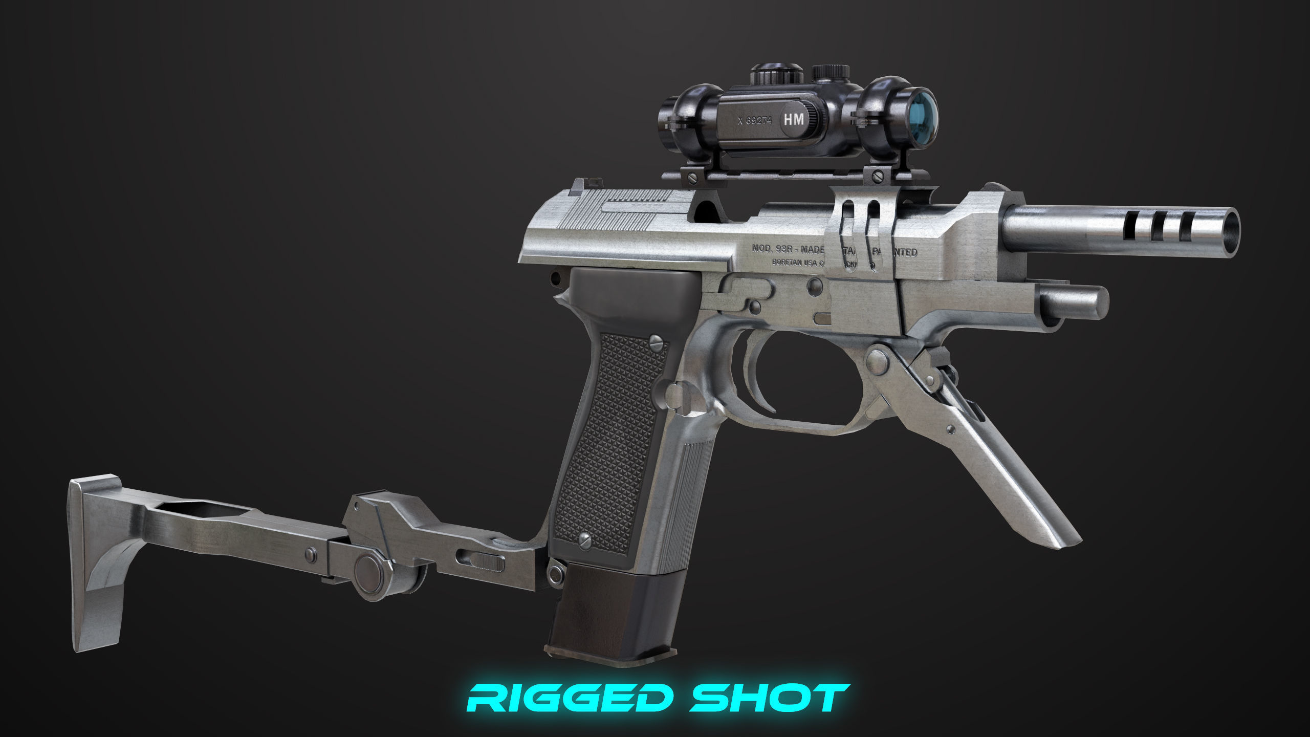 Pistol 08 Silver Generic All PBR UE Textures Included Low-poly 3D model_40