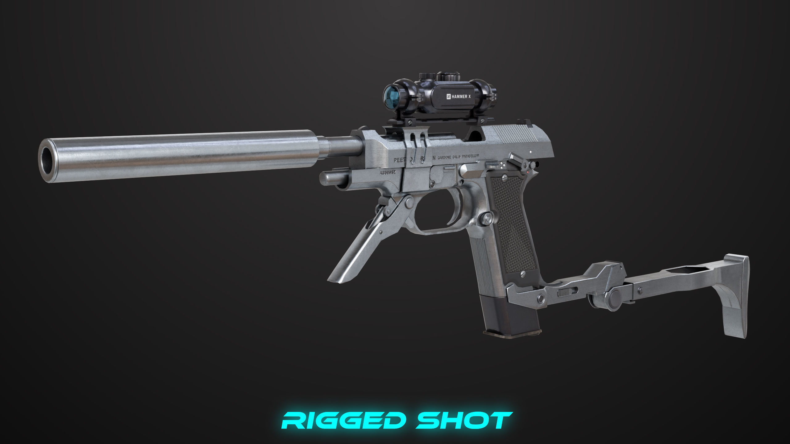 Pistol 08 Silver Generic All PBR UE Textures Included Low-poly 3D model_29
