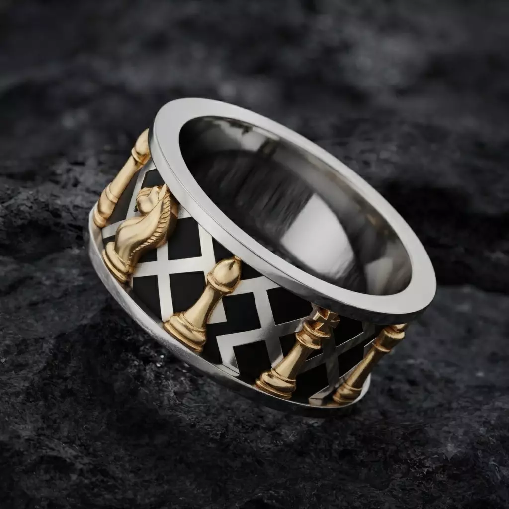 Jewelry Chess Ring With Enamel 3D print model