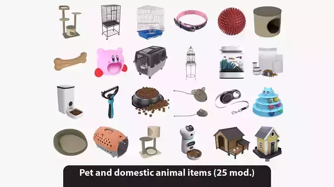 Pet and domestic animal related items 3D model