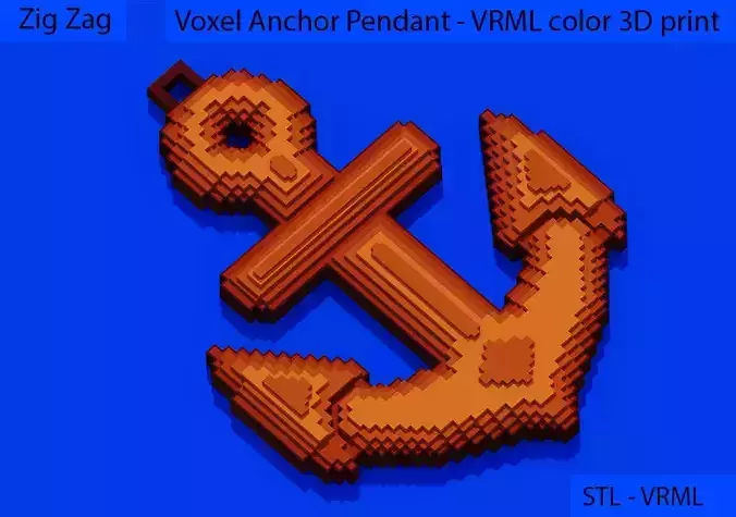Voxel Anchor Pendant - VRML Color Print and STL File 3D print model