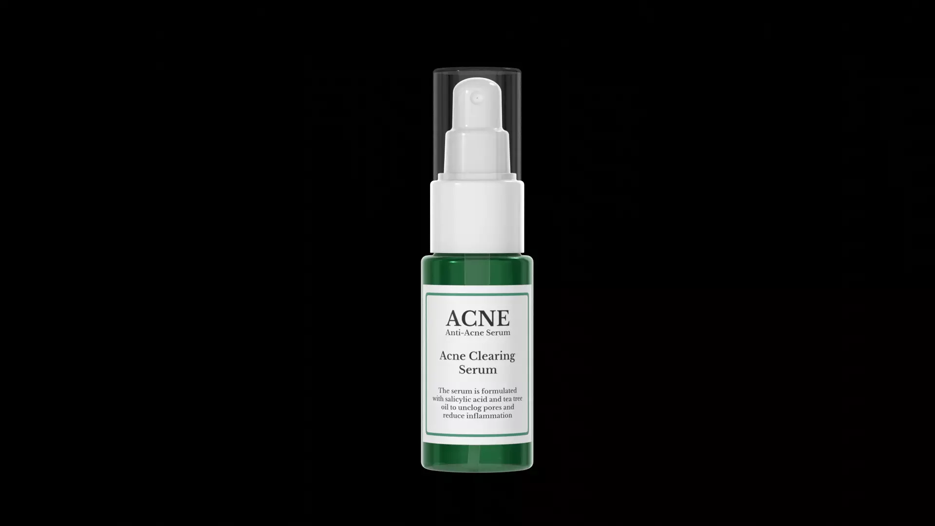 Anti-Acne Serum Clear Glass Pump Bottles With Cap 3D model