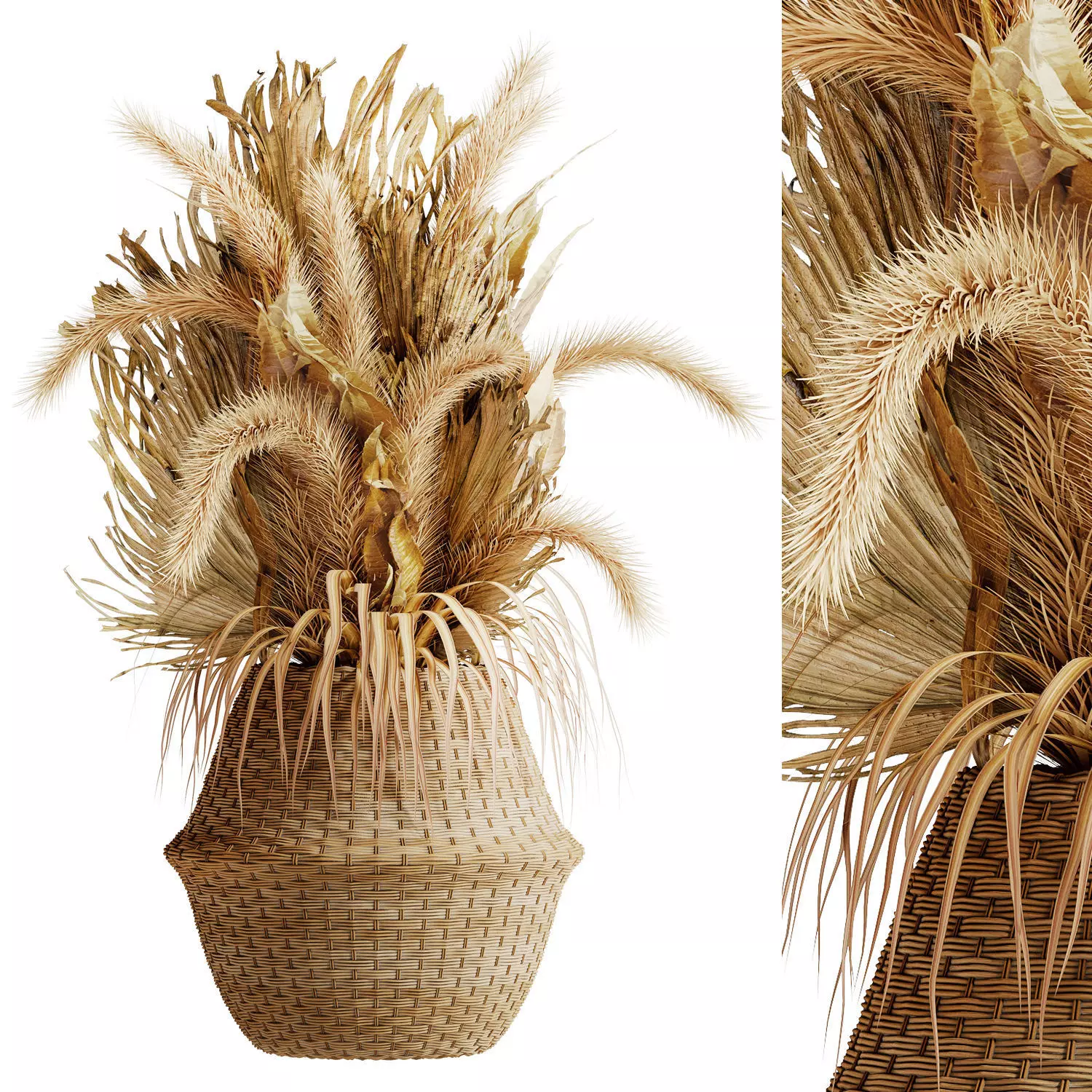 dried flowers inserted into bamboo baskets 3D model