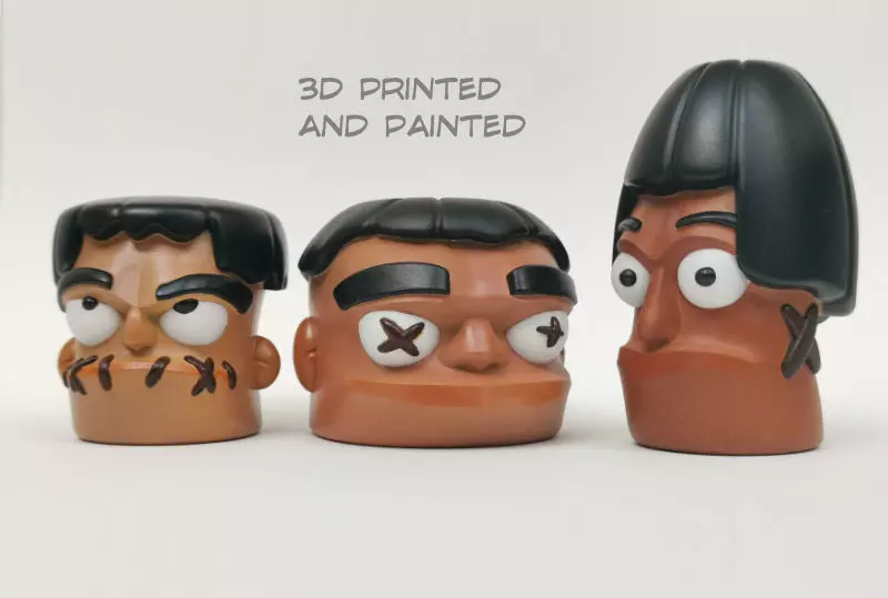 3 wise shrunken heads  3D print model_0