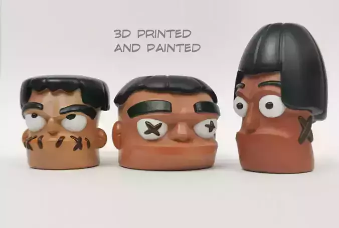 3 wise shrunken heads  3D print model