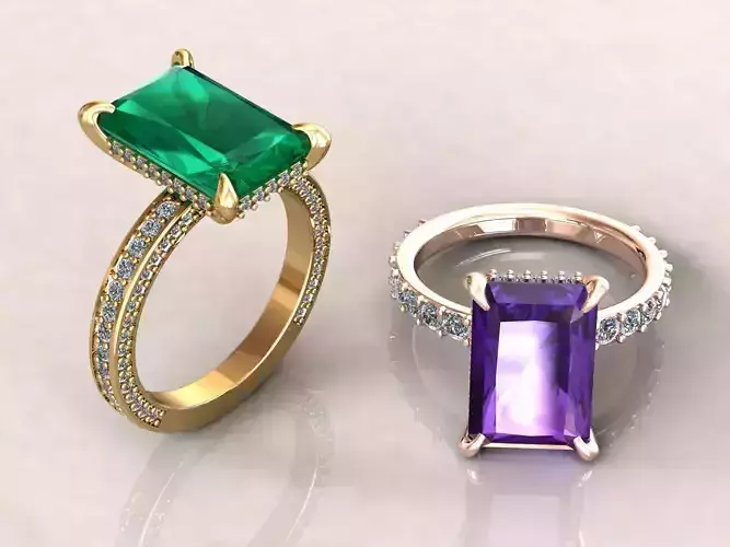 Engagement Ring Emerald Cut 5 ct 3D print model