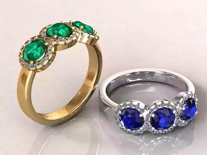 Halo Three Stones Ring