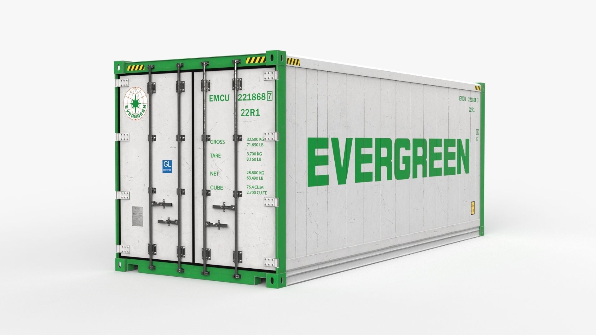 20ft EVERGREEN shipping Container Reefer CARRIER 3D model_5