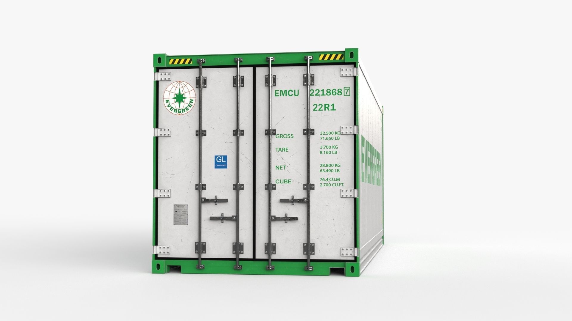 20ft EVERGREEN shipping Container Reefer CARRIER 3D model_6