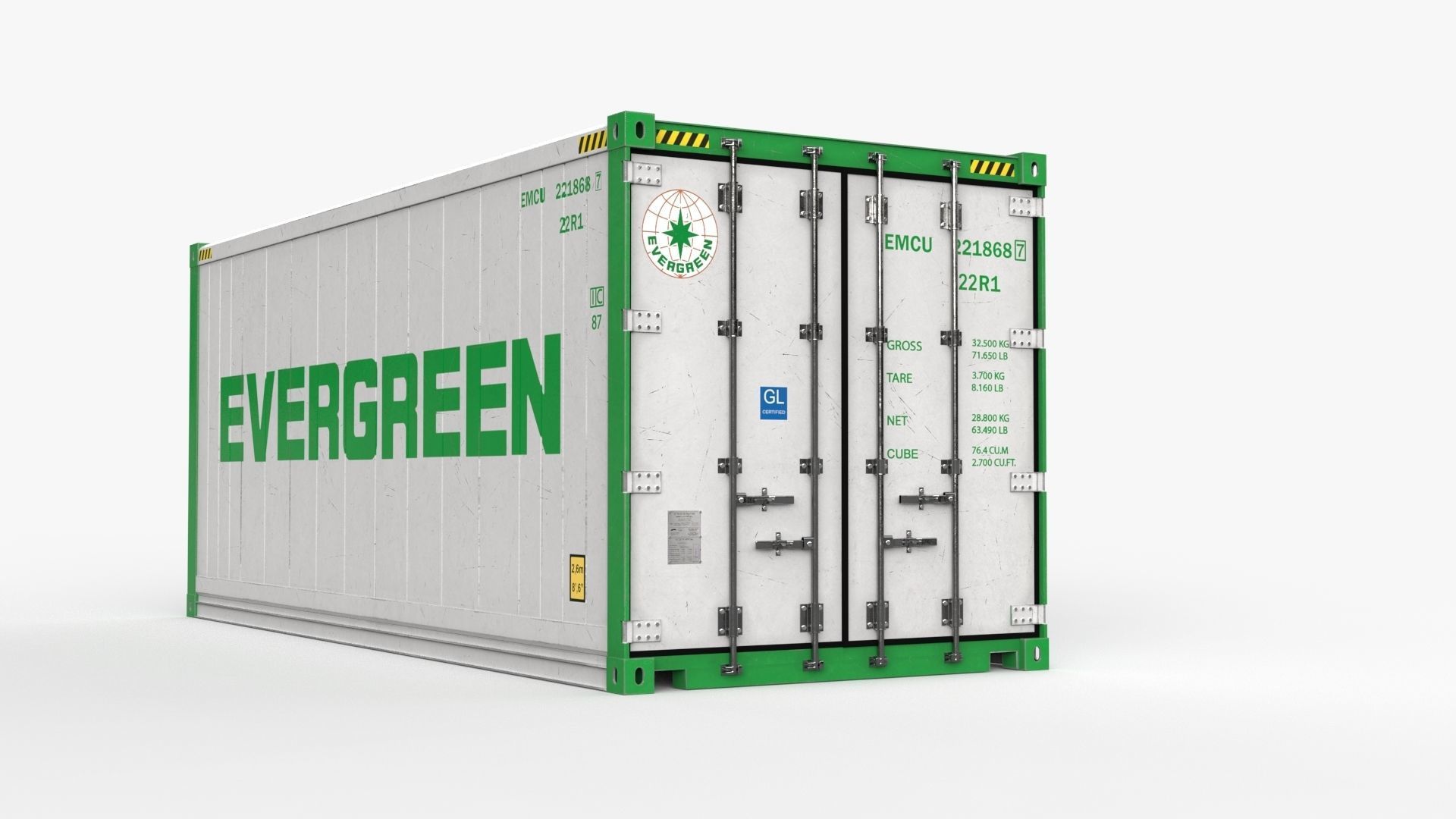 20ft EVERGREEN shipping Container Reefer CARRIER 3D model_4