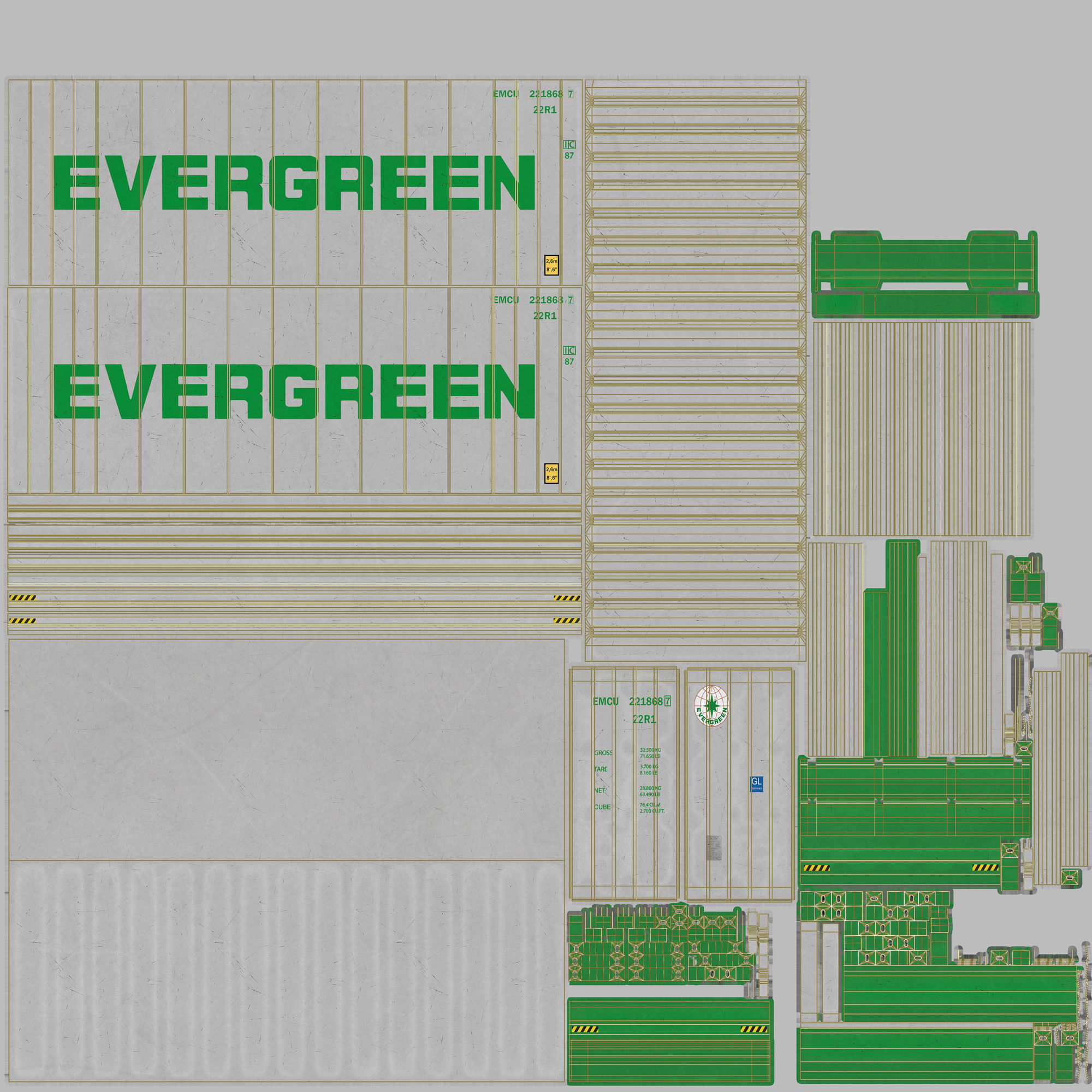 20ft EVERGREEN shipping Container Reefer CARRIER 3D model_9