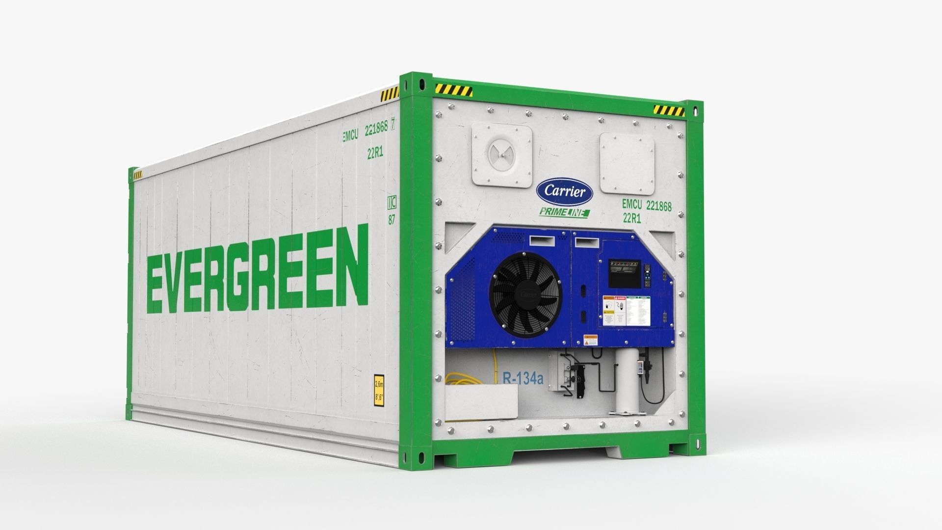 20ft EVERGREEN shipping Container Reefer CARRIER 3D model_1