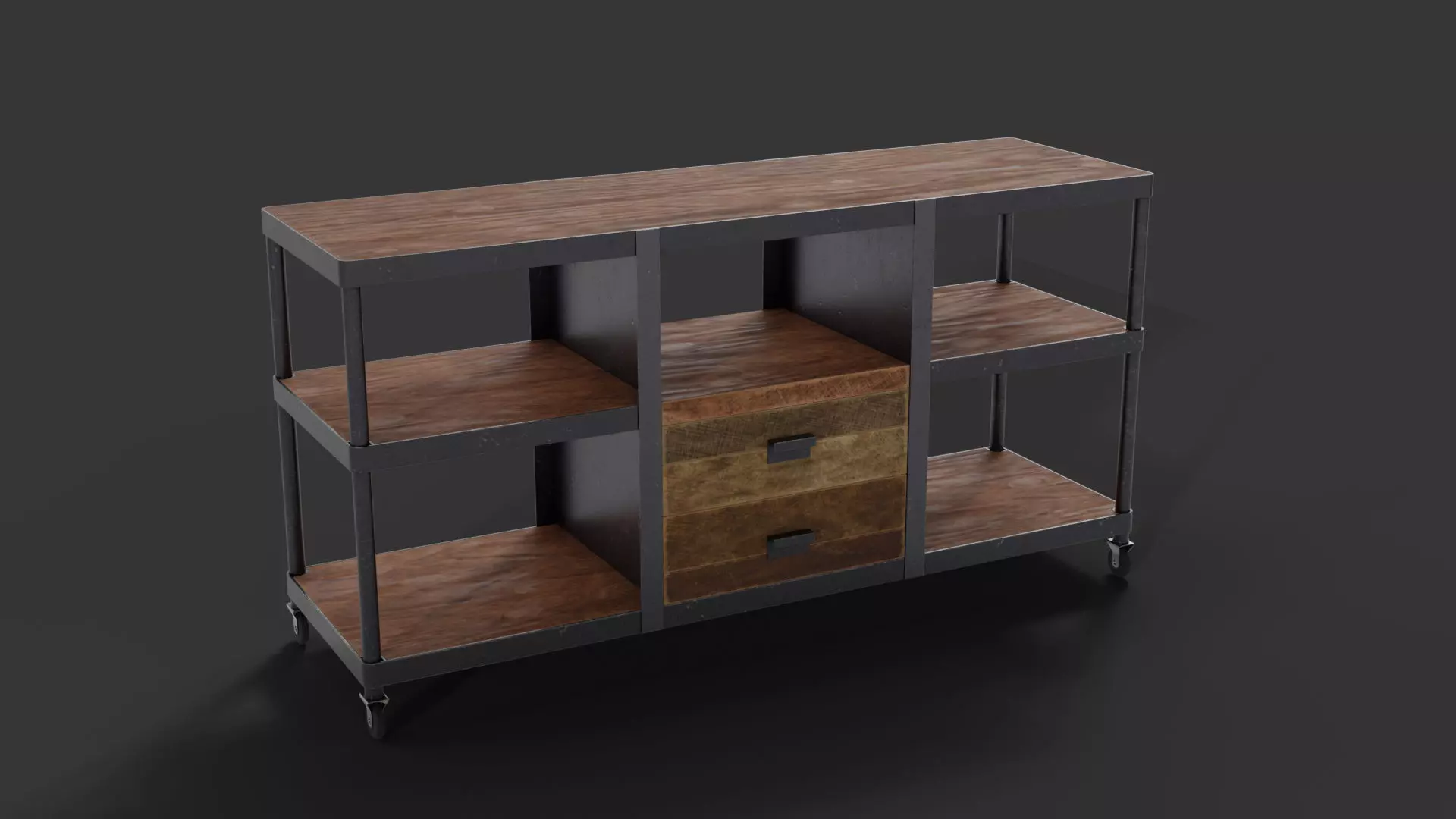 Industrial-style Media Console 3D model_0